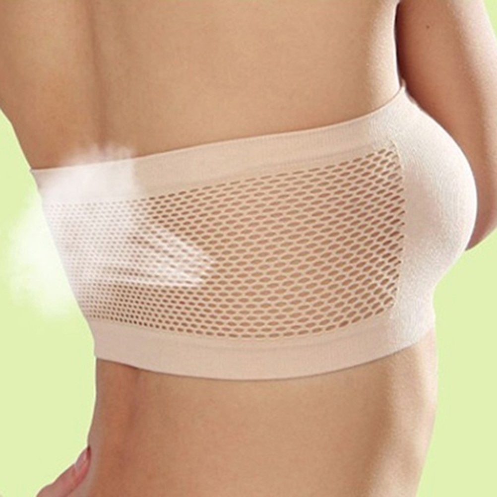 Polytree Women's Strapless Breathable Sports Bra - Seamless Bandeau Top for Yoga, Running & Workout - Comfortable Wirefree Boob Tube in Beige | Perfect for Gym, Lounge & Summer Activities
