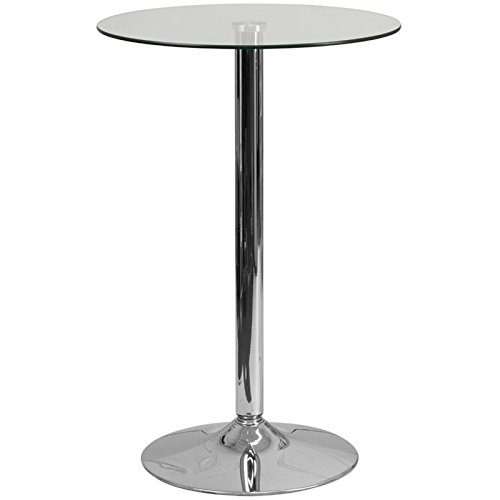 BOWERY HILL 23.5 Inch Round Adjustable Height Glass Top Bar Table - Perfect for Kitchen Island, Breakfast Nook, and Small Space Dining