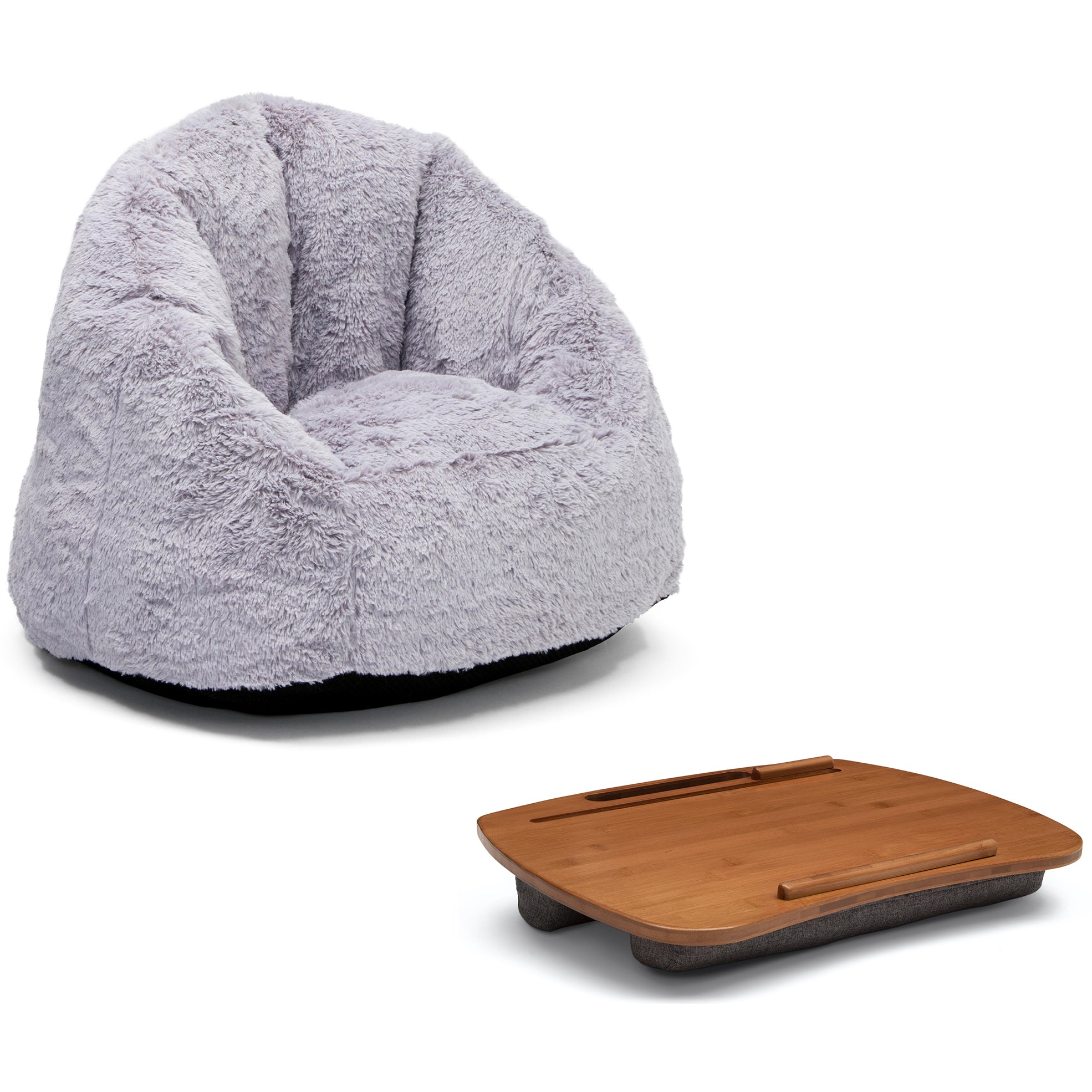 Cozy Fluffy Chair & Bamboo Lap Desk Set for Home Office, Study, or Relaxation - Perfect for Reading, Working, and Lounging