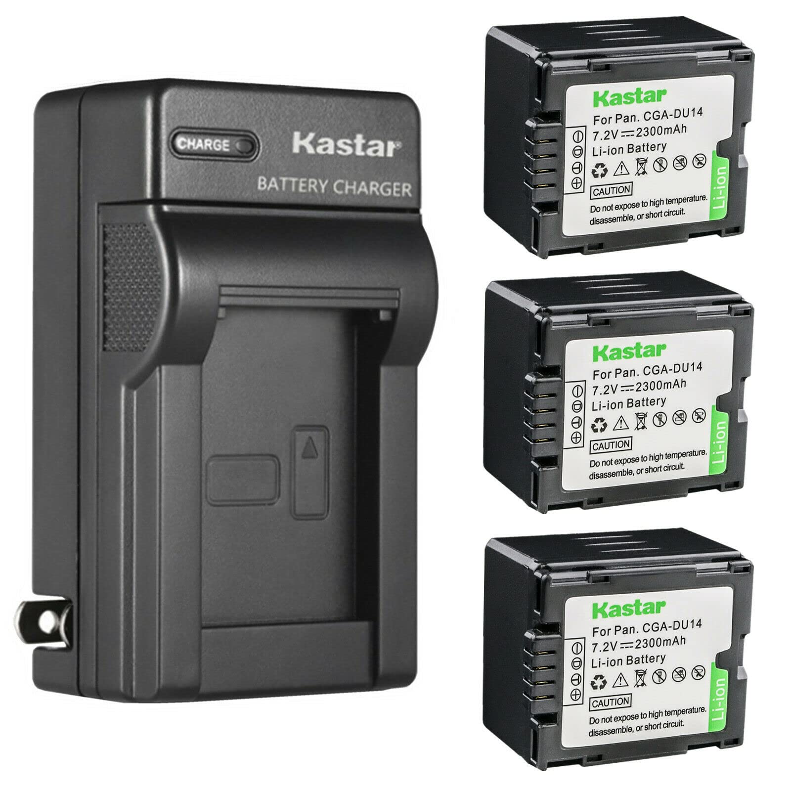 Kastar 3-Pack CGA-DU14 Replacement Battery & AC Wall Charger for Panasonic VDR-D105/D150/D158/D160/D200/D210/D220/D230/D250/D258/D300 Cameras - Perfect for Travel Vlogging & Outdoor Filming