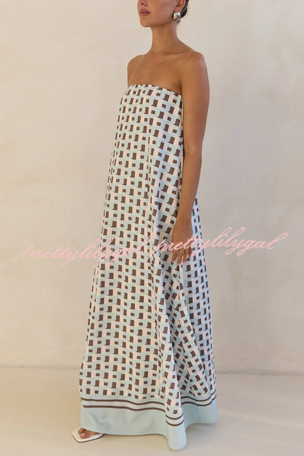 Sexy Tube Top Back Zipper Loose Maxi Dress with Unique Print - Summer Beach Party, Vacation, Date Night Outfit