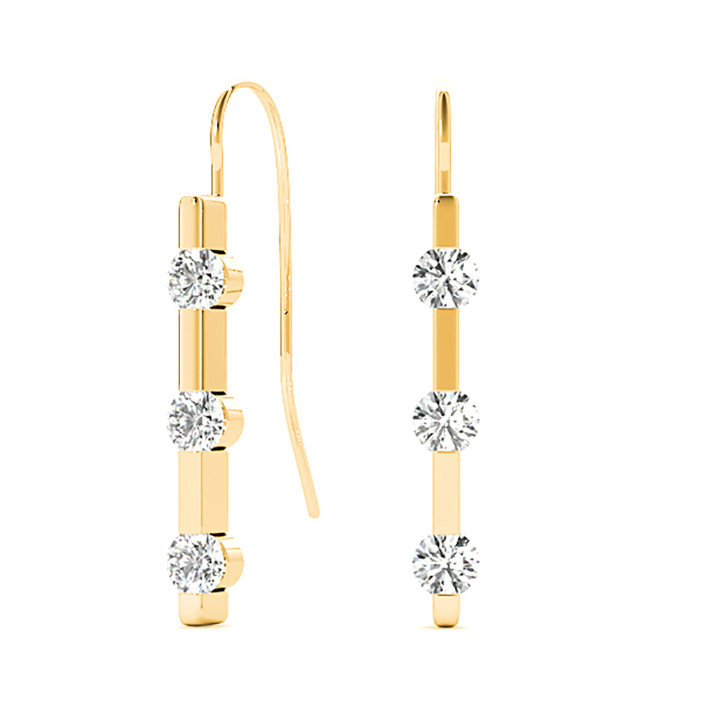 1.00 CTW Diamond Bar Set Three Stone Drop Earrings for Women - Elegant Dangle Earrings for Weddings, Parties & Special Occasions