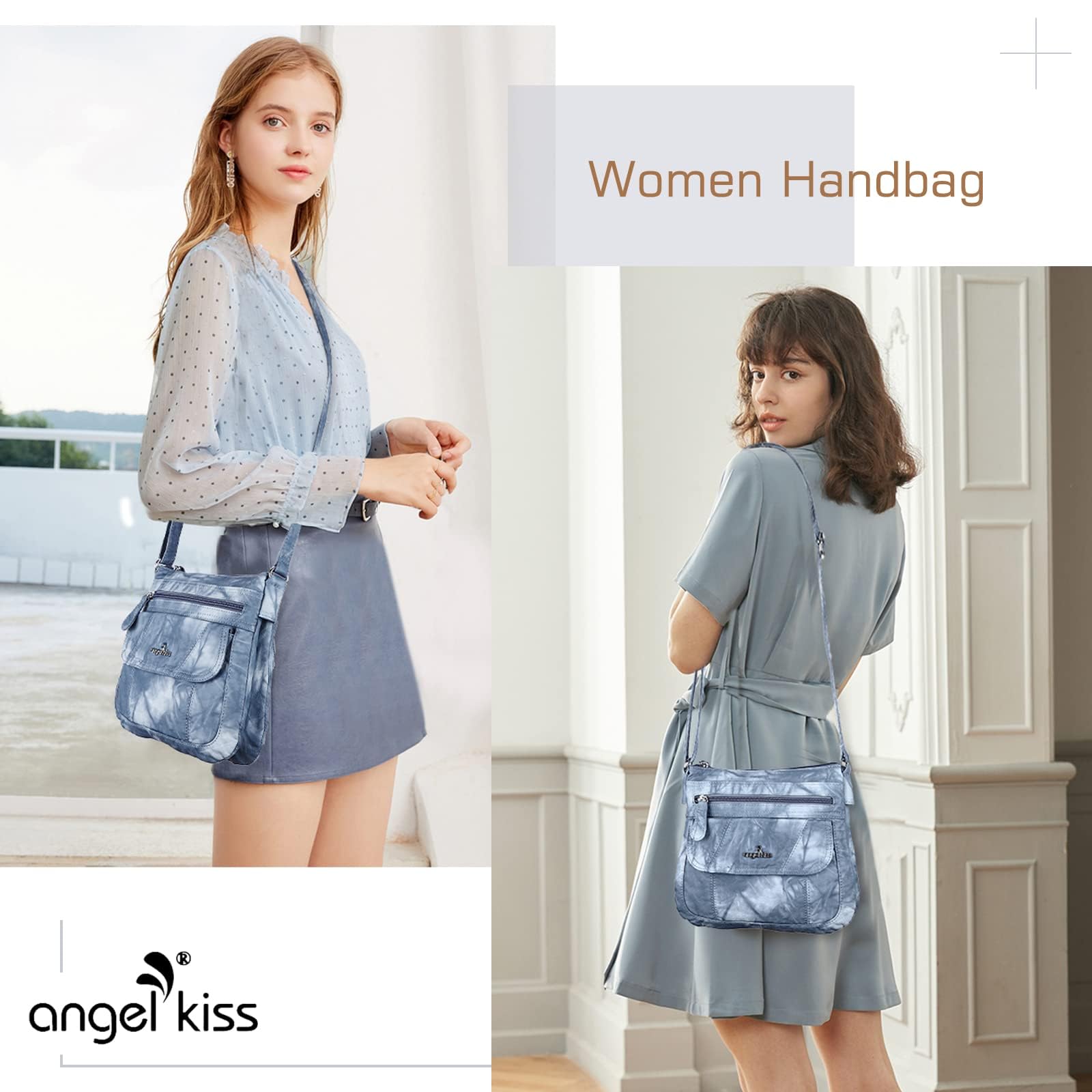 Angel Kiss Women's Crossbody Bag - PU Leather Adjustable Strap Shoulder Purse for Daily Use, Travel & Shopping