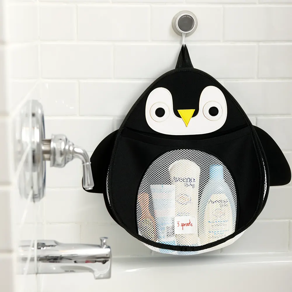 3 Sprouts Adorable Penguin Bath Toy Storage Organizer - Waterproof & Durable Kids Bathroom Decor for Tubs, Showers & Nursery Organization