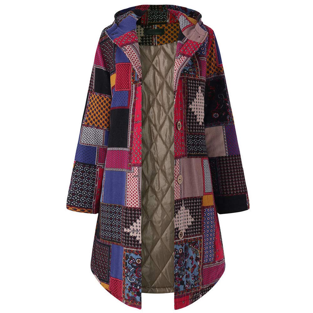 Realdo Women's Plus Size Vintage Fleece Hooded Parka Coat - Bohemian Style Thick Button Long Jacket for Winter Outdoor & Casual Wear