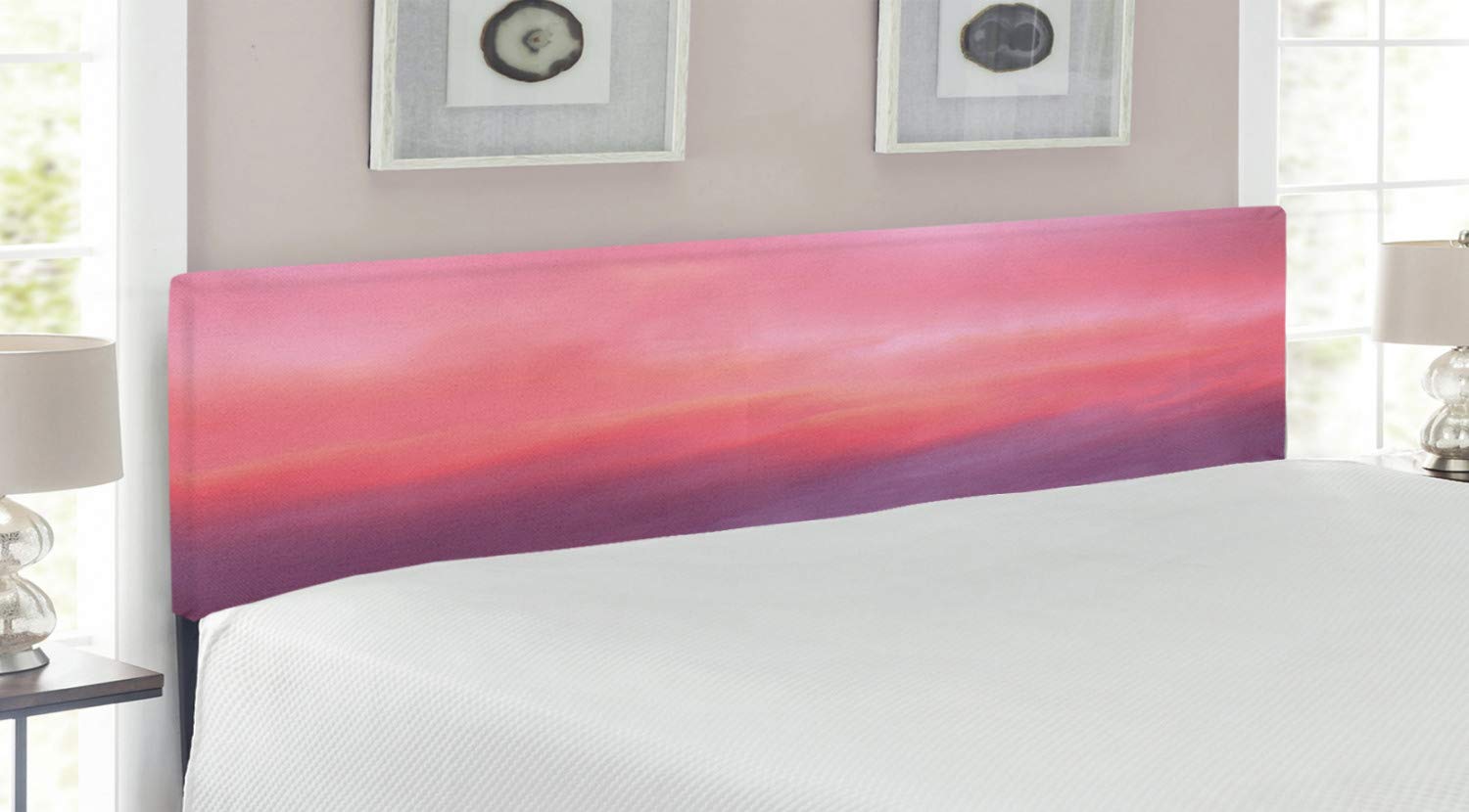 Ambesonne Coral Upholstered Headboard King Size - Vanilla Sky Cloud Design, Memory Foam Cushioned, Decorative Metal Bed Frame Headboard in Pale Pink Coral Lilac | Perfect for Master Bedroom, Guest Room & Cozy Home Decor