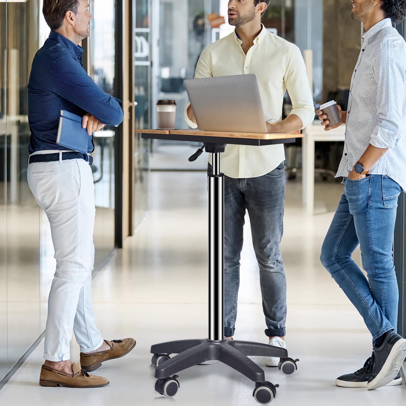 Wishacc Adjustable Rolling Podium Stand - Over Bed Table & Laptop Workstation with Wheels (30.5-43.7 inches) | Perfect for Home Office, Hospital Bed & Classroom Presentations