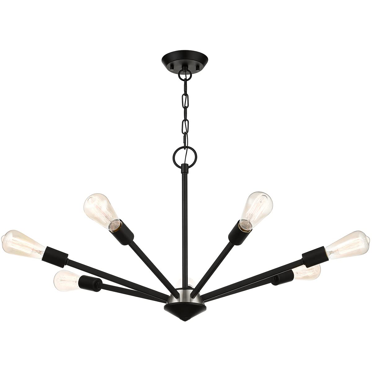 Livex Lighting 45837-04 7-Light Black Modern Chandelier - Elegant Ceiling Fixture for Dining Room, Bedroom, or Living Room Lighting