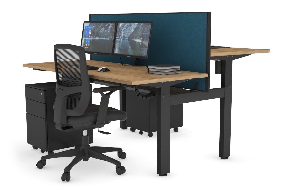 Adjustable 2-Person H Bench Workstation - Black Frame [1400L x 700W] for Office, Home, or Co-Working Spaces - Ergonomic Height Adjustment for Comfortable Seating