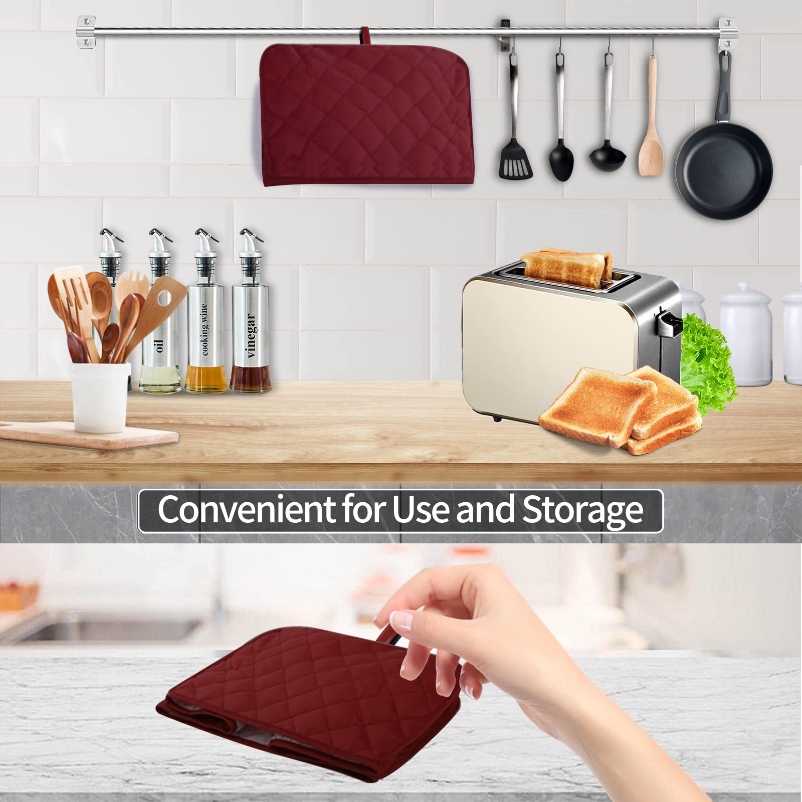 Polyester Quilted Toaster Cover for 4-Slice Bread Toaster - Dustproof & Fingerprint Resistant Bakeware Protector - Perfect Kitchen Gift for Mom (Red) - Ideal for Countertop Protection & Home Decor