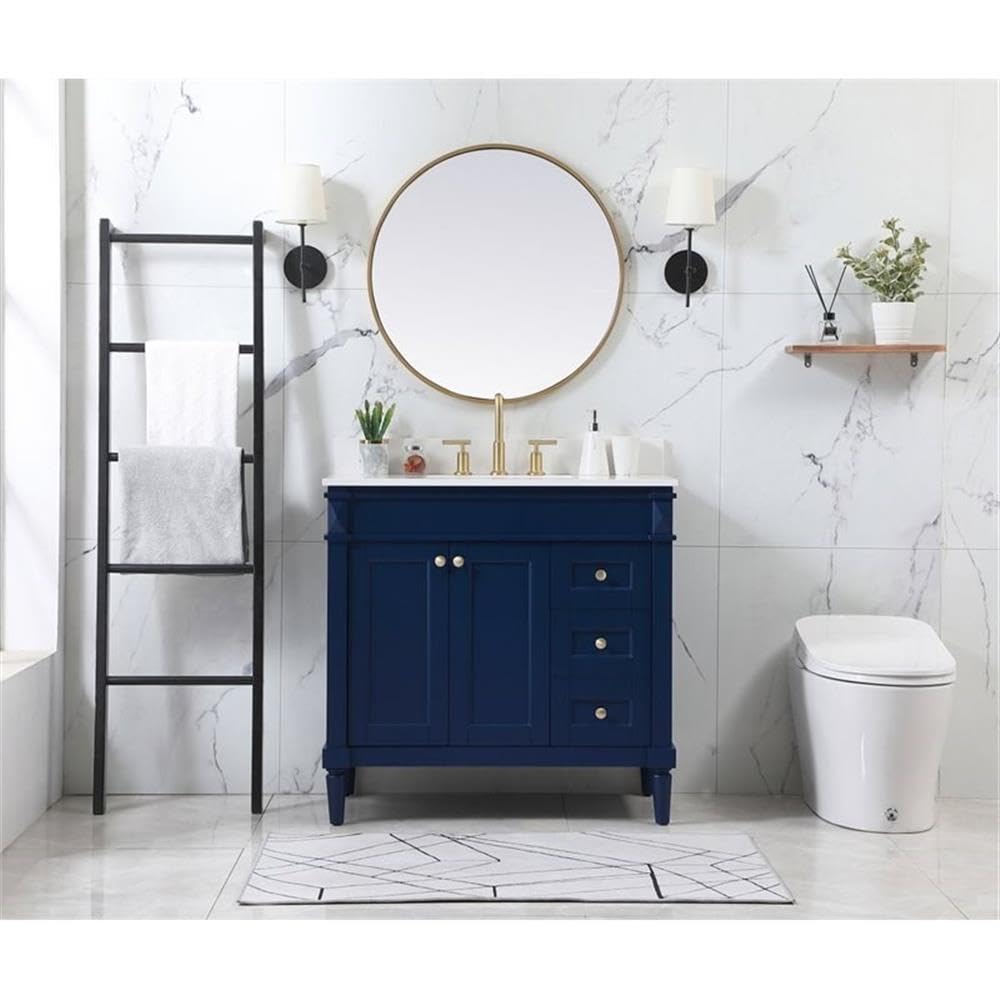 36 Inch Modern Single Bathroom Vanity with Backsplash - Elegant Blue Under Sink Storage Organizer Cabinet for Bathroom & Powder Room Decor | Space-Saving Bathroom Fixture for Small Spaces