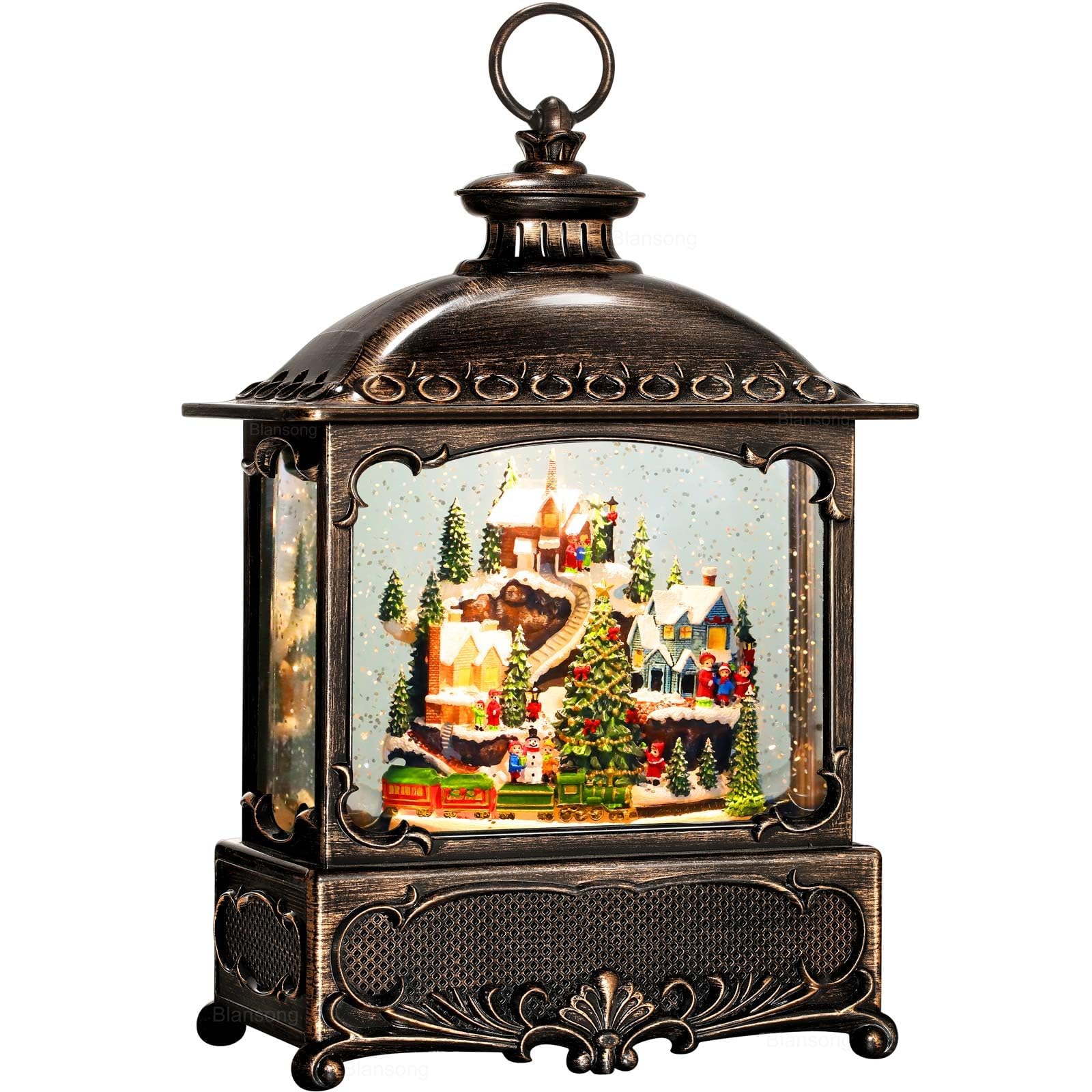 10.2 Inch Christmas Snow Globe Lantern with Timer - USB & Battery Powered Holiday Village Decor for Home, Office, Party | Perfect for Mantel, Tabletop & Gift Giving