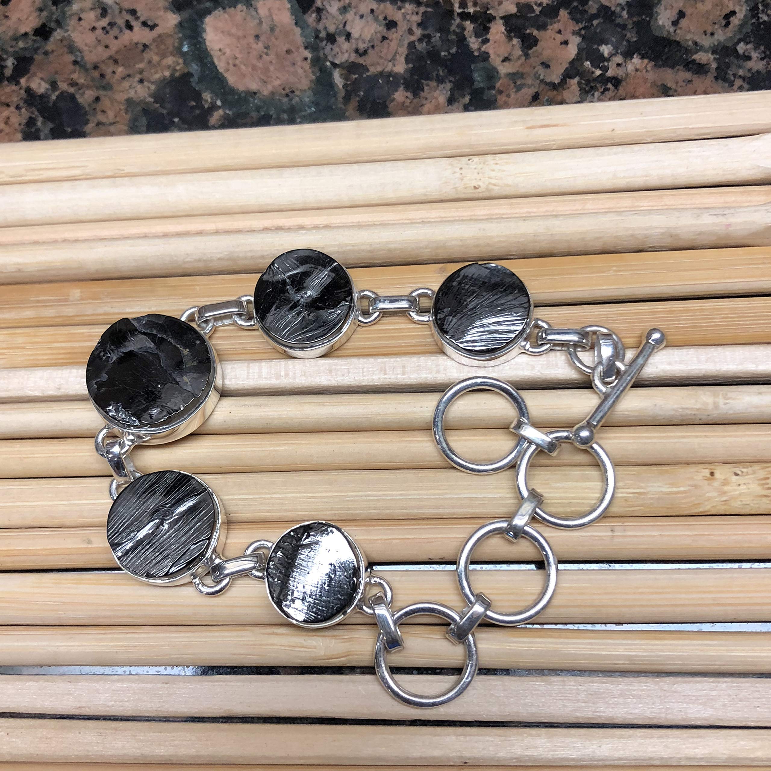 Natural Shungite 925 Sterling Silver Bracelet for Women - 7 Inch Adjustable Healing Crystal Jewelry for Protection, EMF Shielding & Stress Relief - Perfect for Meditation, Yoga & Daily Wear