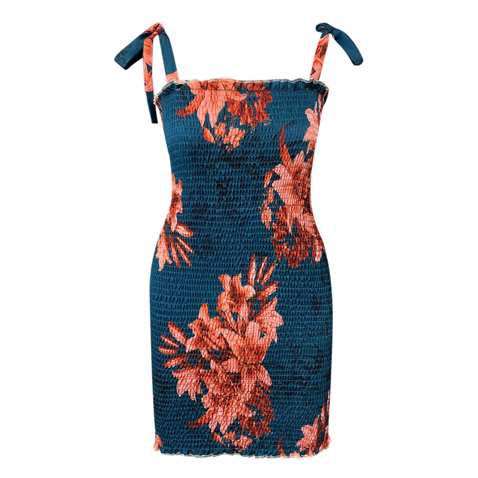 Women's Floral Print Midi Dress - Casual Summer Mini Dress with Frill Tied Shirred Details | Perfect for Beach Vacations, Date Nights & Summer Parties