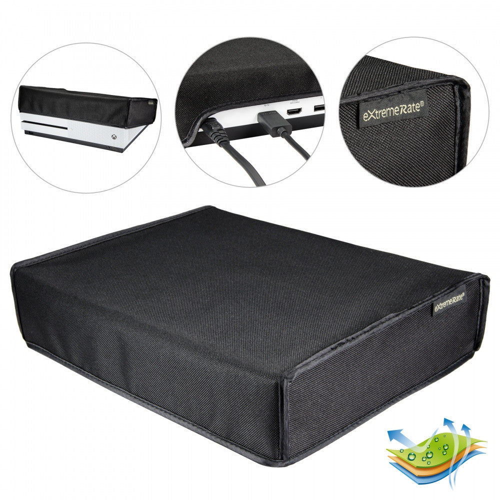 eXtremeRate Waterproof Dustproof Horizontal Dust Cover for Xbox One S Console - Black | Protective Case for Gaming Setup & Travel