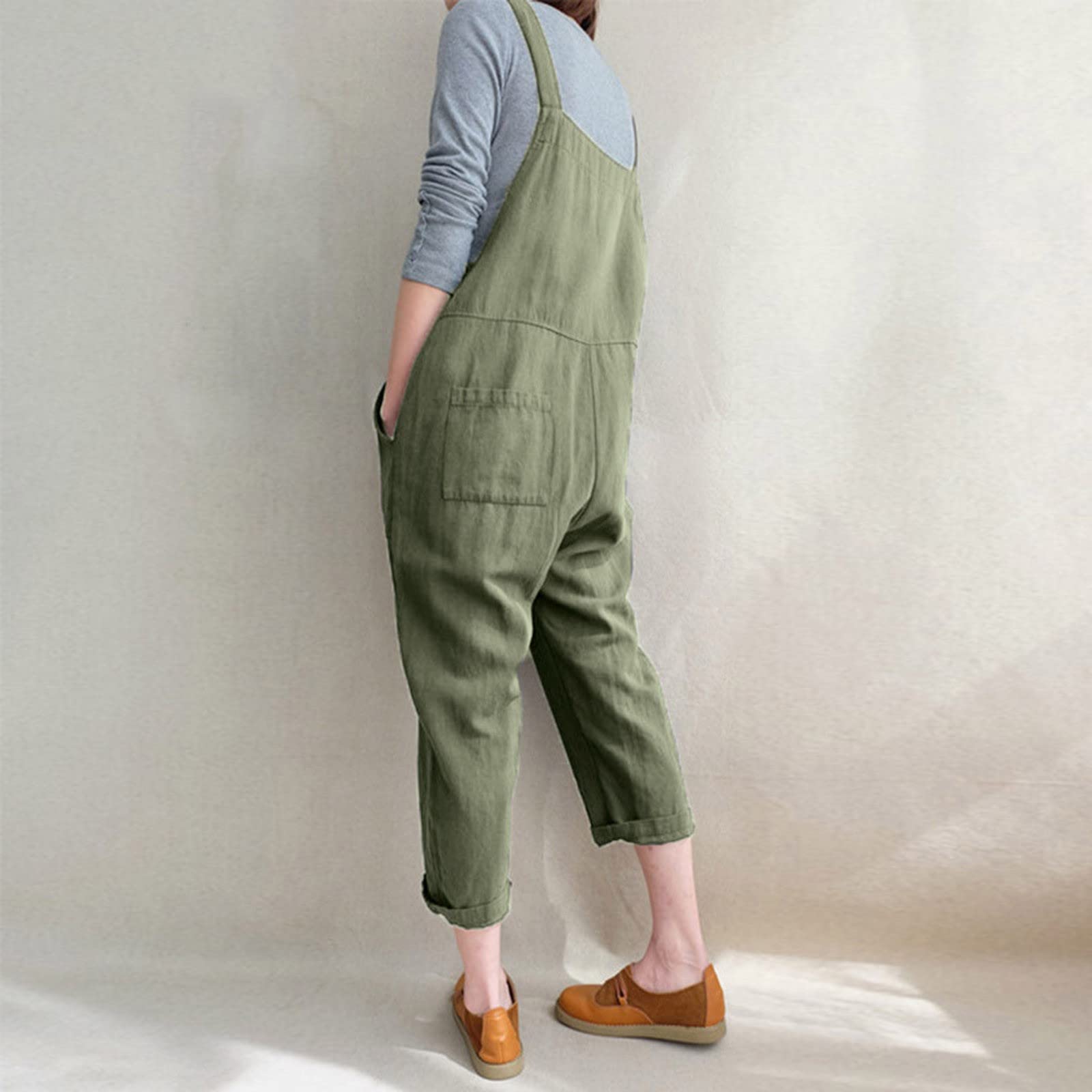 Women's Linen Rompers - Wide Leg Summer Jumpsuit for Casual Outings