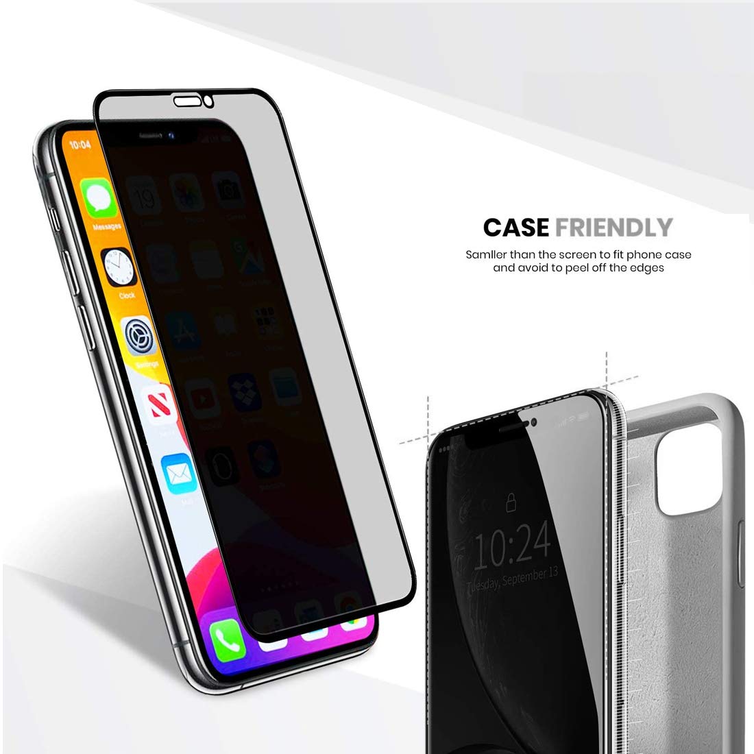 KIQ Premium Tempered Glass Screen Protector for iPhone 11 Pro Max/XS Max - 9H Hardness, Anti-Scratch, Bubble-Free, Privacy Black, Easy Installation | Perfect for Office Privacy & Outdoor Protection
