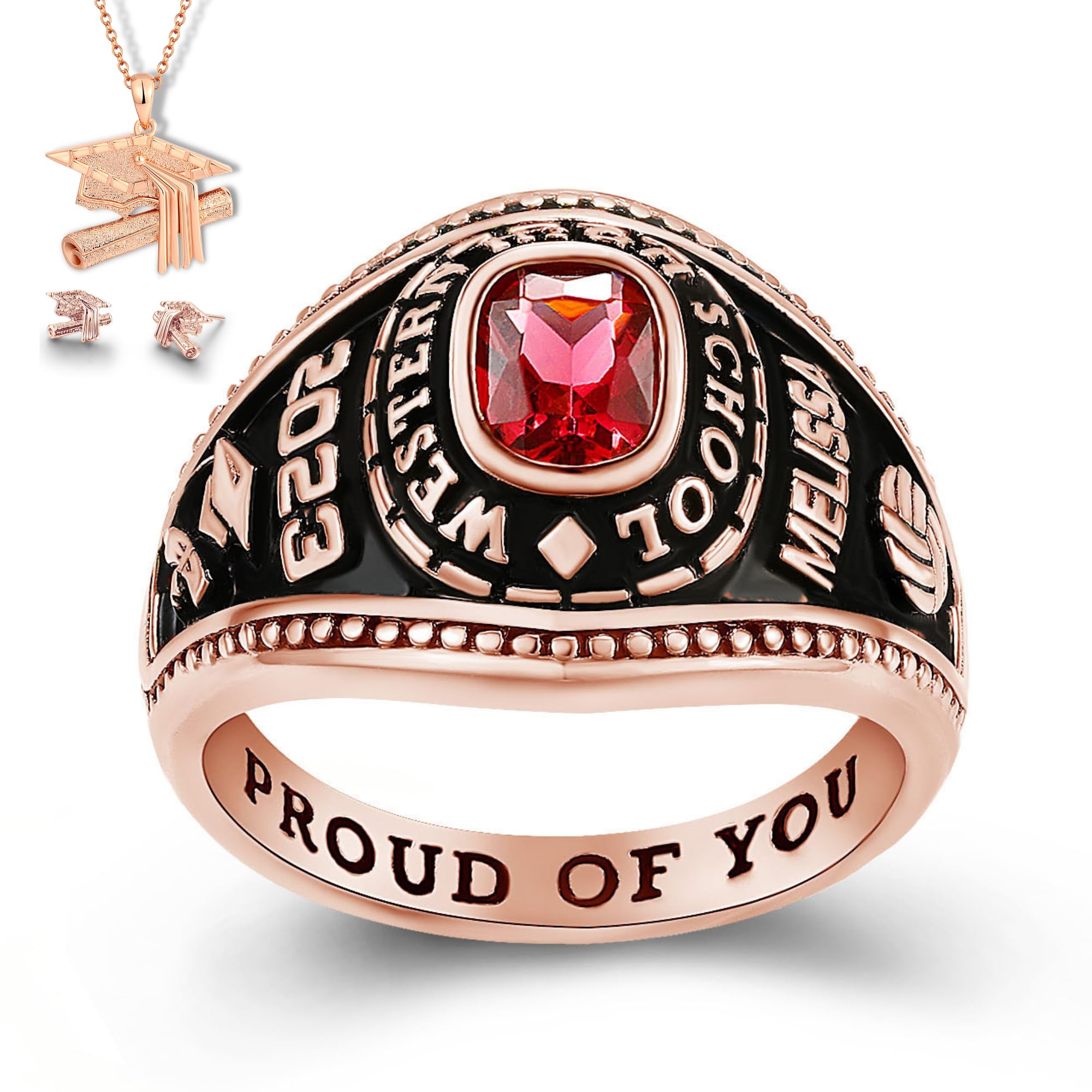 Authentic PJM Mementos USA Premium Class Ring for Women – 925 Sterling Silver or 10KT Gold Custom Graduation Ring – Personalized High School, College & University Jewelry – Perfect Graduation Gift for Her – Ideal for Commencement, Alumni Events & Special Occasions