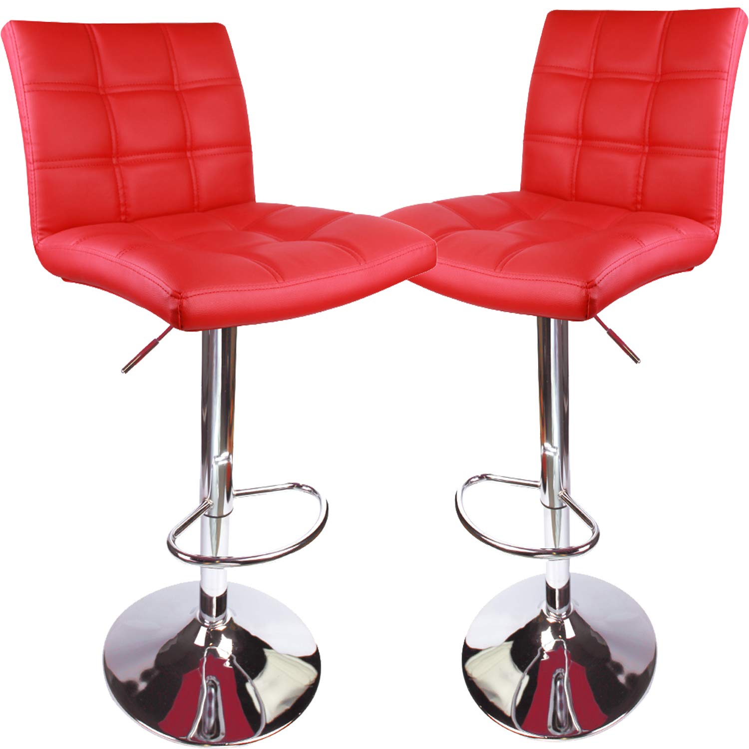 Modern Square Back Bar Stools Set of 2 - Adjustable Height Swivel Bar Chairs with Back Support, Red - Perfect for Kitchen Islands, Home Bars & Breakfast Nooks