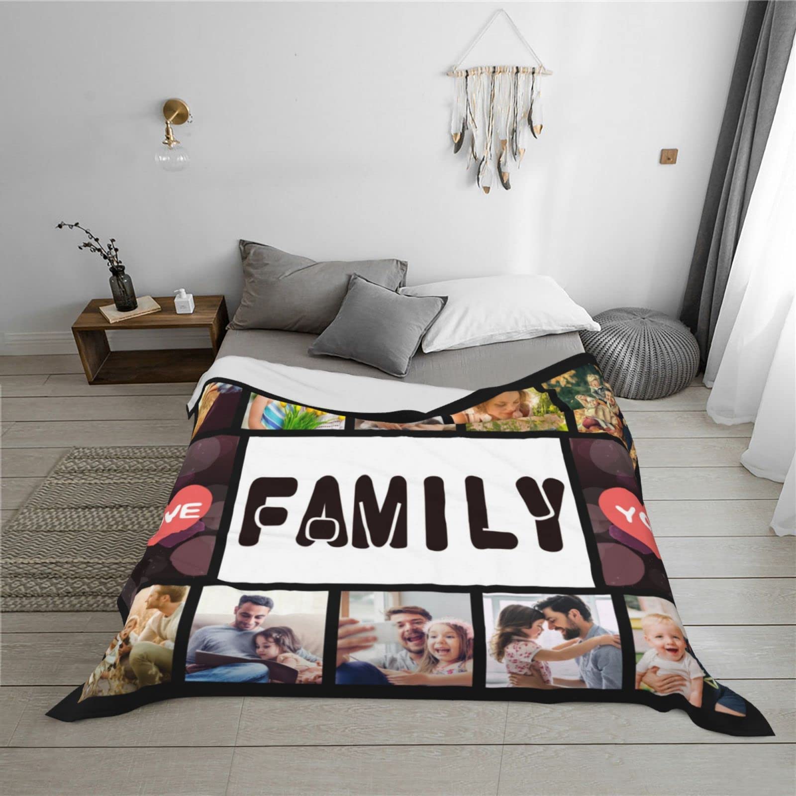 Personalized Family Photo Blanket - Custom Throw Blanket with 10 Photos - Perfect Gift for Mother's Day, Father's Day, Birthday & Anniversary - Cozy Home Decor for Living Room, Bedroom & Family Gatherings