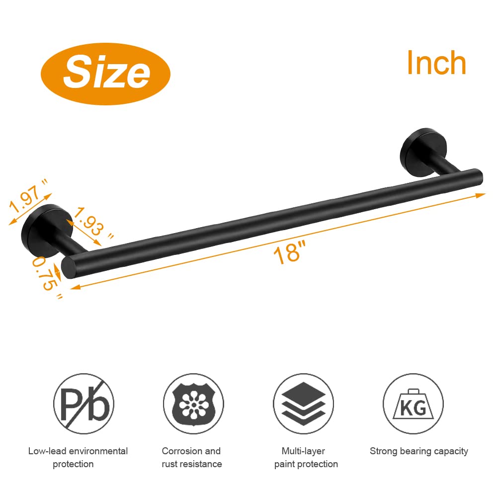Premium TocTen 18IN Bath Towel Bar - Heavy Duty SUS304 Stainless Steel Wall Mounted Towel Holder for Bathroom, Matte Black Finish - Perfect for Spa, Hotel & Luxury Home Decor