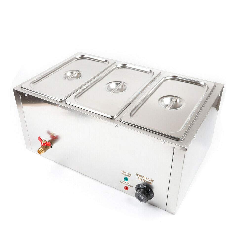 850W 3-Pan Electric Food Warmer Steamer | 110V Stainless Steel Bain Marie Buffet Warmer | 30℃~85℃ Adjustable Temperature | Perfect for Catering, Restaurants & Buffet Serving | Keep Food Warm for Parties, Events & Commercial Kitchens