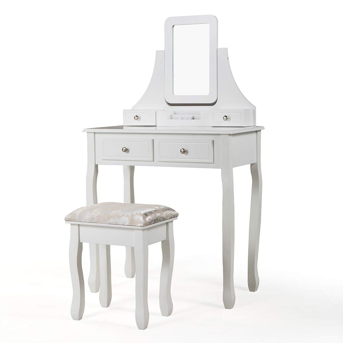 CIPACHO Vanity Table with Square Mirror & Stool - White Dressing Table for Makeup & Beauty | Perfect for Bedroom, Bathroom & Dressing Room Organization