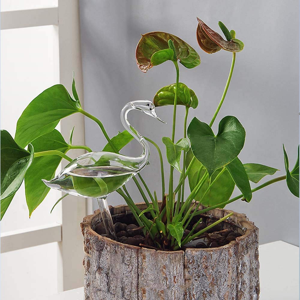 Self-Watering Plant Globes - Hand-Blown Glass Watering Bulbs for Indoor & Outdoor Plants (Pack of 2 Swan Design) - Perfect for Vacation Care, Hanging Baskets, and Potted Plants