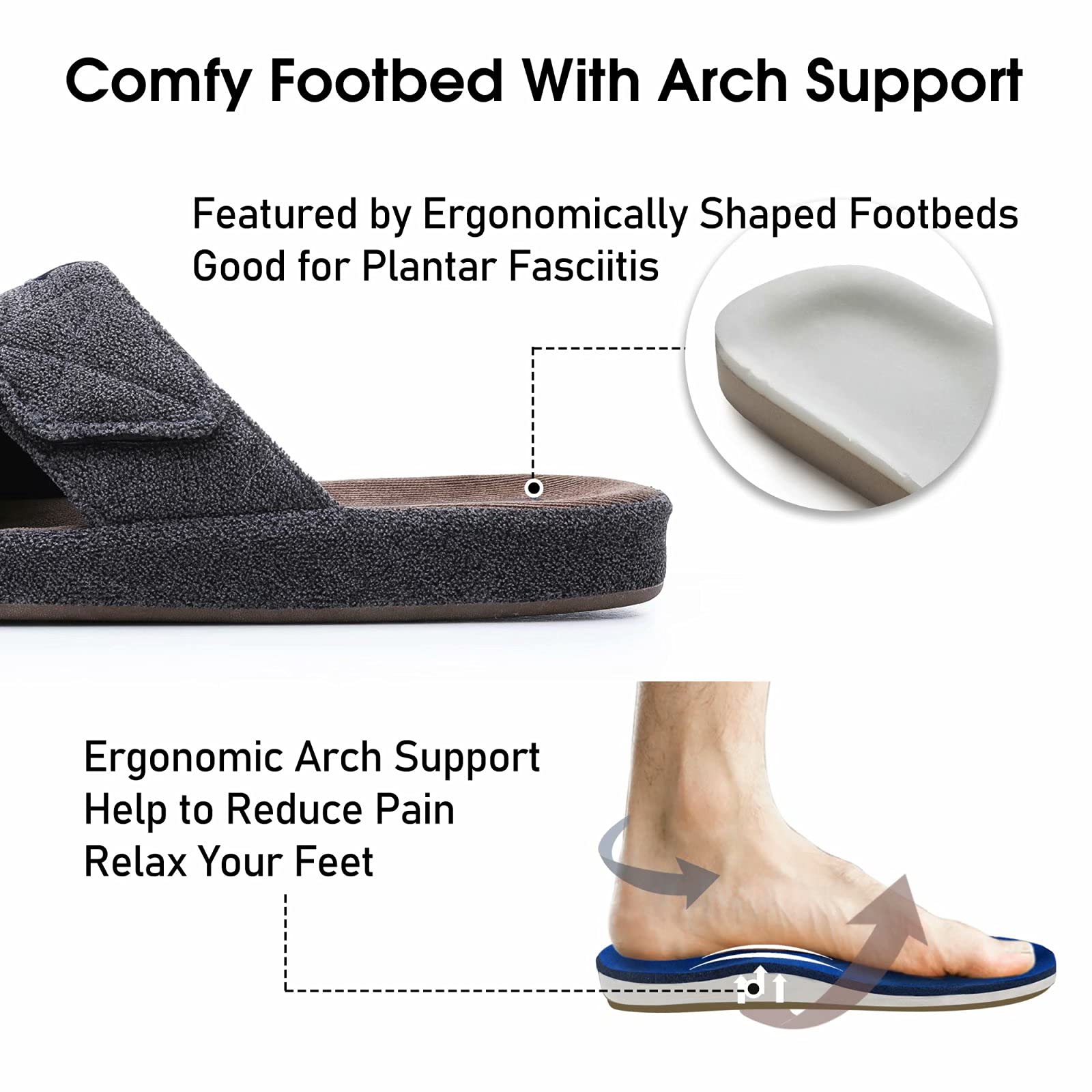 Men's Adjustable Open Toe Slippers with Arch Support - Anti-Slip Cross Band Design for Indoor & Outdoor Use - Perfect for Home, Garden, Poolside and Relaxation