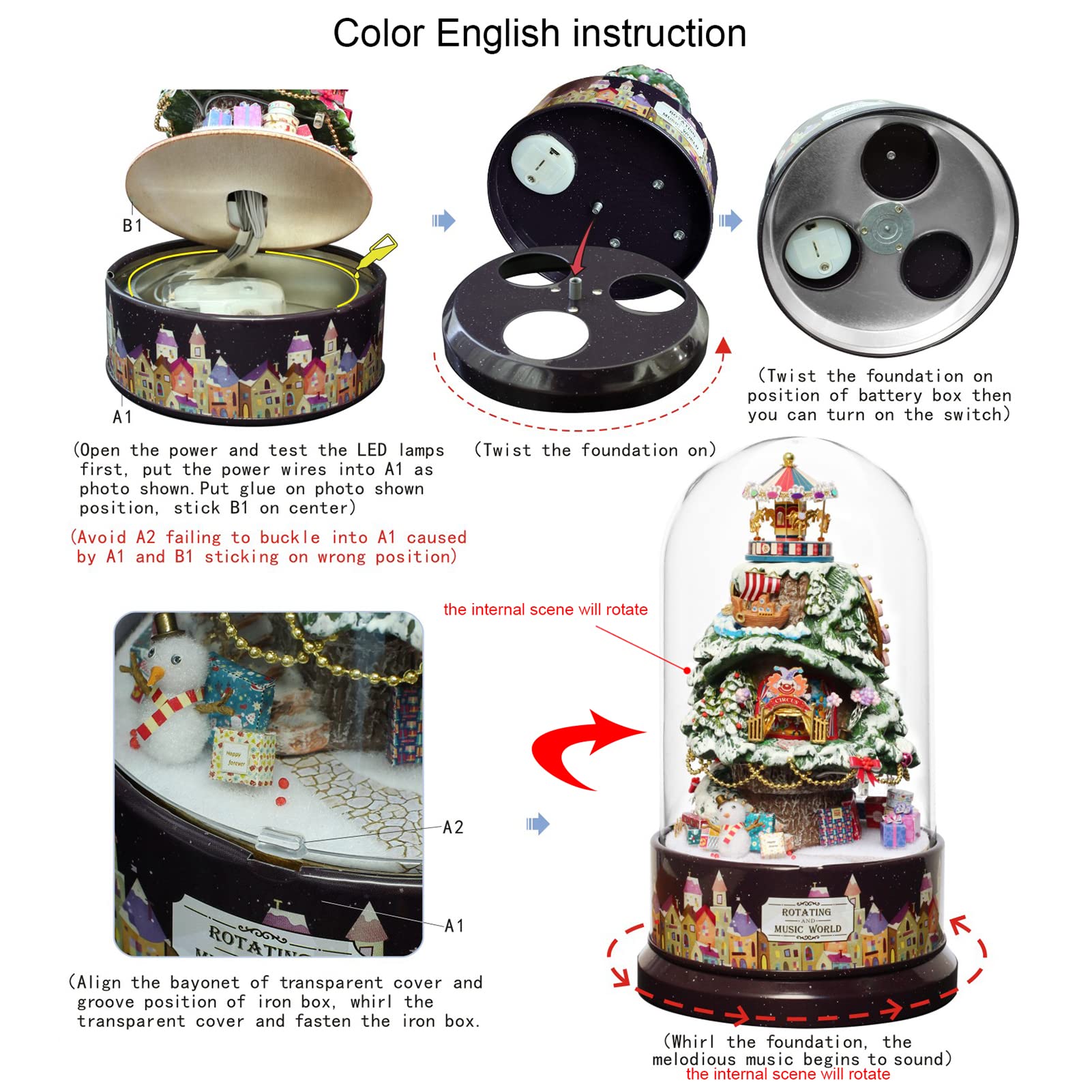 Spilay DIY Miniature Dollhouse Wooden Furniture Kit - Handmade 1:24 Scale Mini Rotating Music Box Model with Glass Cover | Creative Gift for Girls | Perfect for Home Decor, Birthday Presents & Collectors