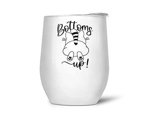 Funny Cat Wine Tumbler - 10oz Insulated Stainless Steel Cup with Lid & Reusable Straw - Perfect Cat Lover Gift for Women - Great for Coffee, Wine & Cocktails at Home, Office or Parties