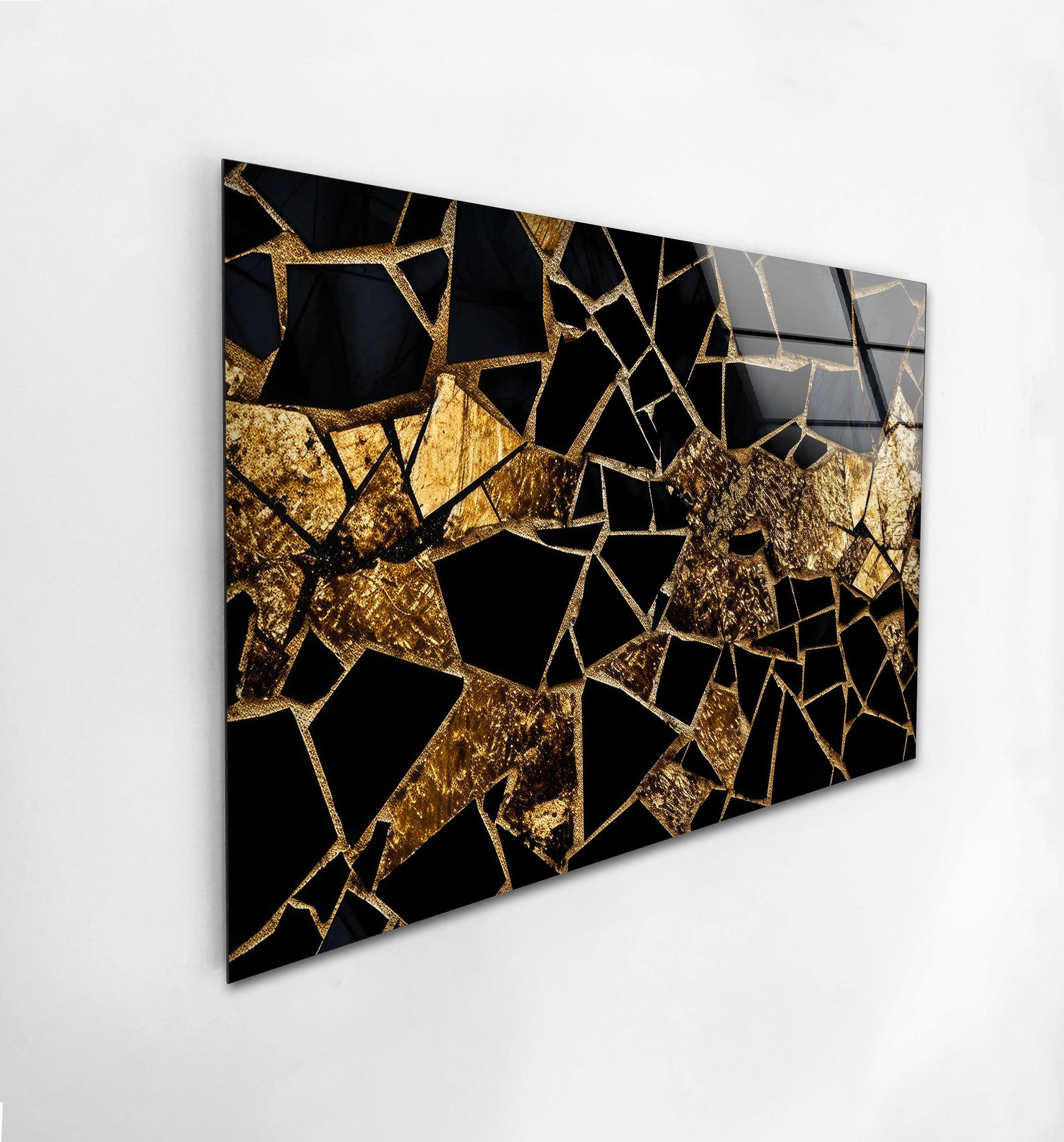Elegant Black and Gold Stained Glass Wall Art - Handcrafted Marble Mosaic Decor for Living Room, Bedroom, or Office - Perfect for Home & Interior Design