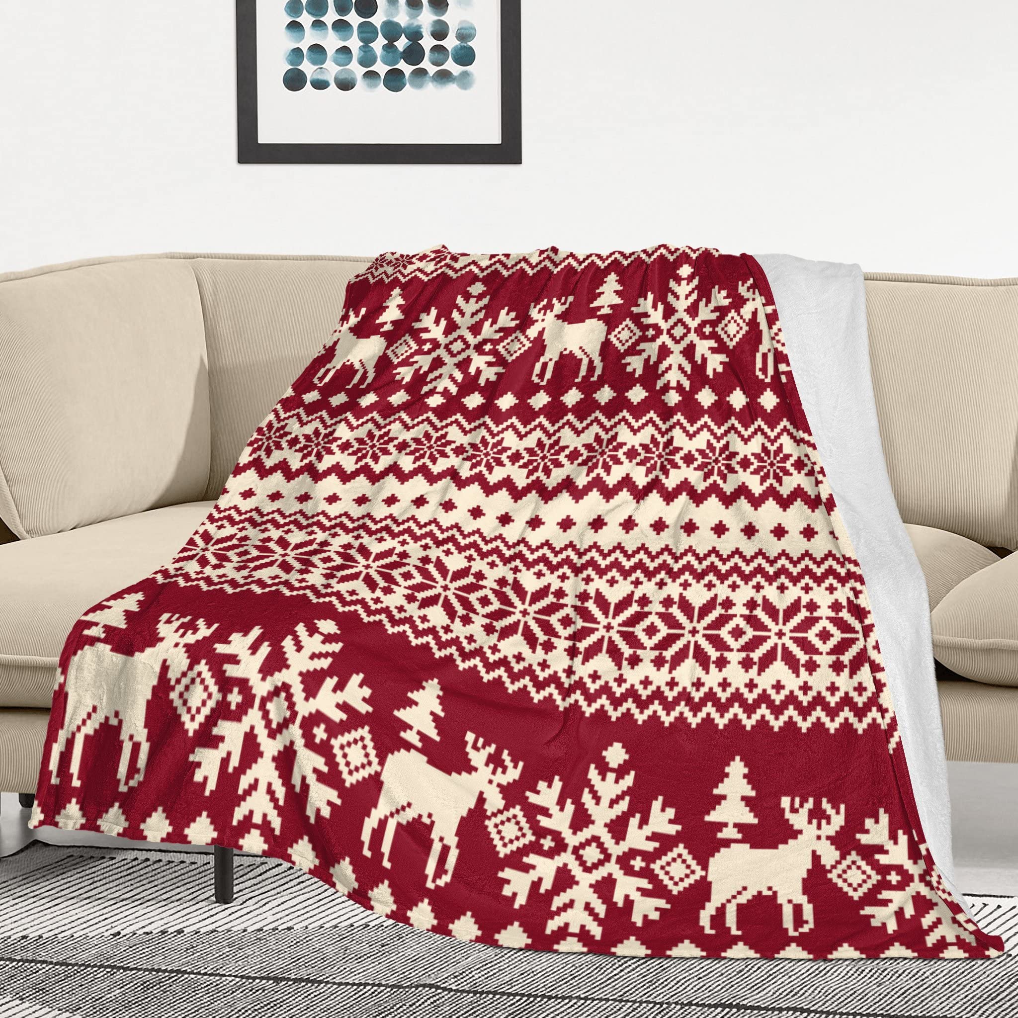 Soft Plush Christmas Deer Fleece Throw Blanket - Cozy Holiday Blanket for Couch, Bed & Sofa - 40x50 Inch Winter Home Decor - Perfect for Gifts, Fireplace Snuggling & Festive Decorations