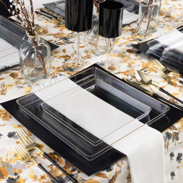 13 Inch Clear and Gold Square Chargers (4 Pack) - Elegant Dinnerware for Weddings, Parties, and Special Events - Square Edge Plates for Stylish Table Settings