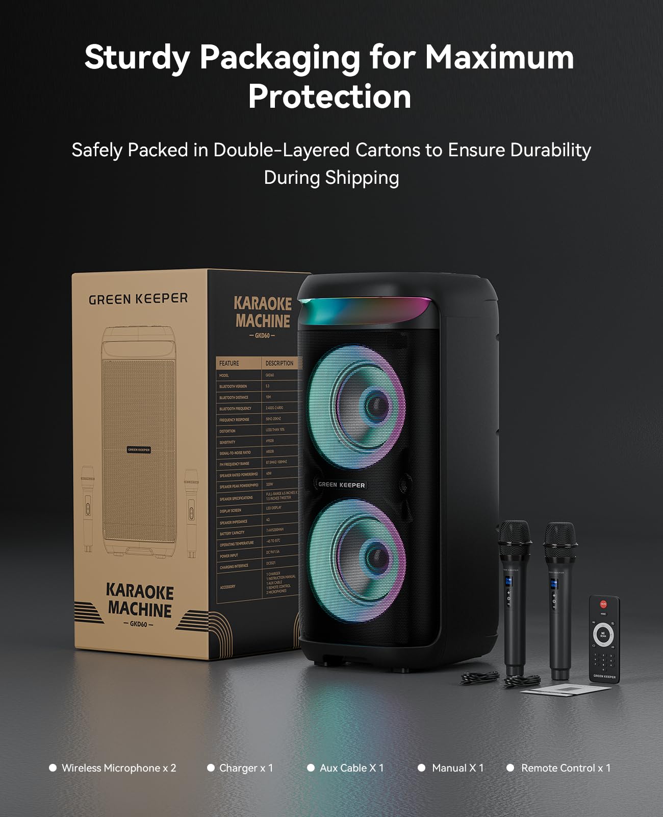 Portable Bluetooth Karaoke Machine with 2 Wireless Microphones - 400W Peak Power PA System, 6.5'' Speaker & LED Disco Lights - 5400mAh Battery for Indoor/Outdoor Parties, Home Singing & Entertainment