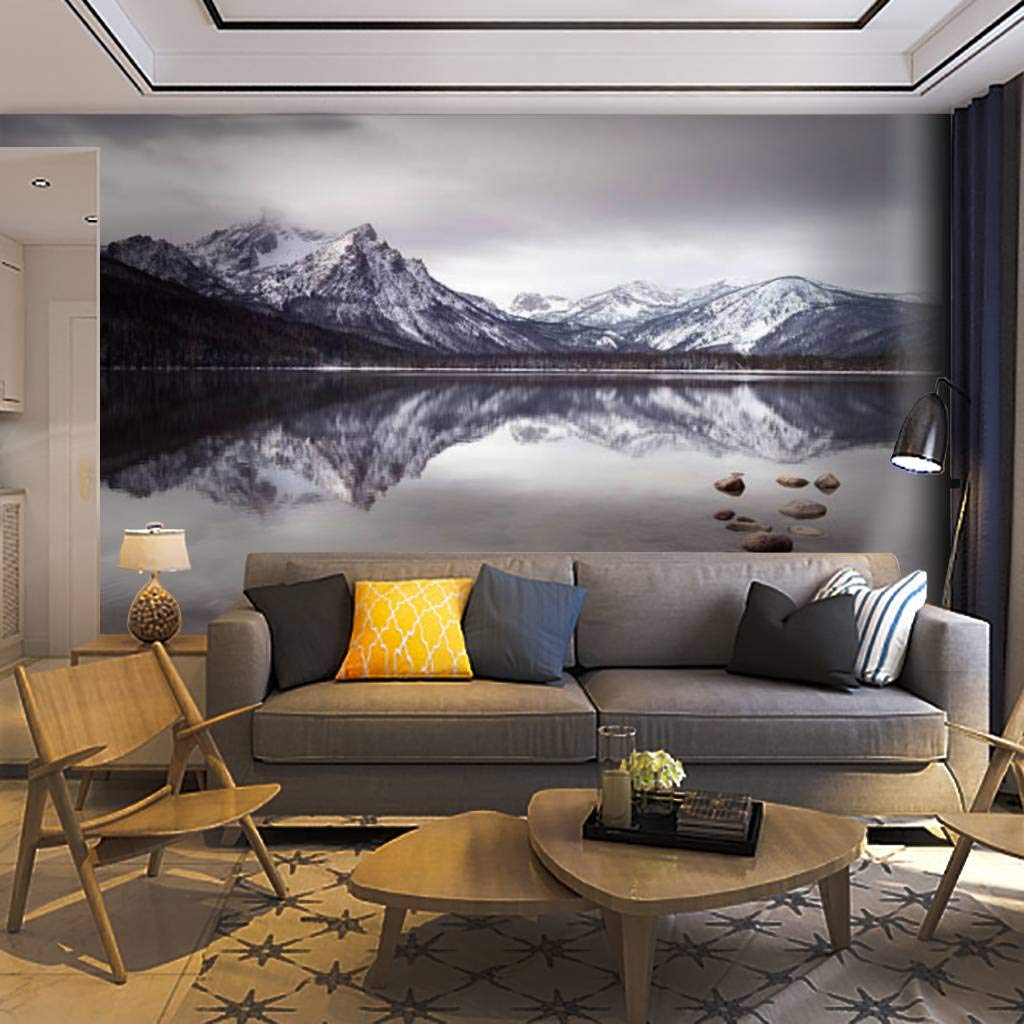 Self-Adhesive Peel & Stick Wallpaper Mural - Sawtooth Mountain Lake Idaho National Recreation Area Scenic Wall Decal | Removable Home Decor for Living Room, Bedroom & Office