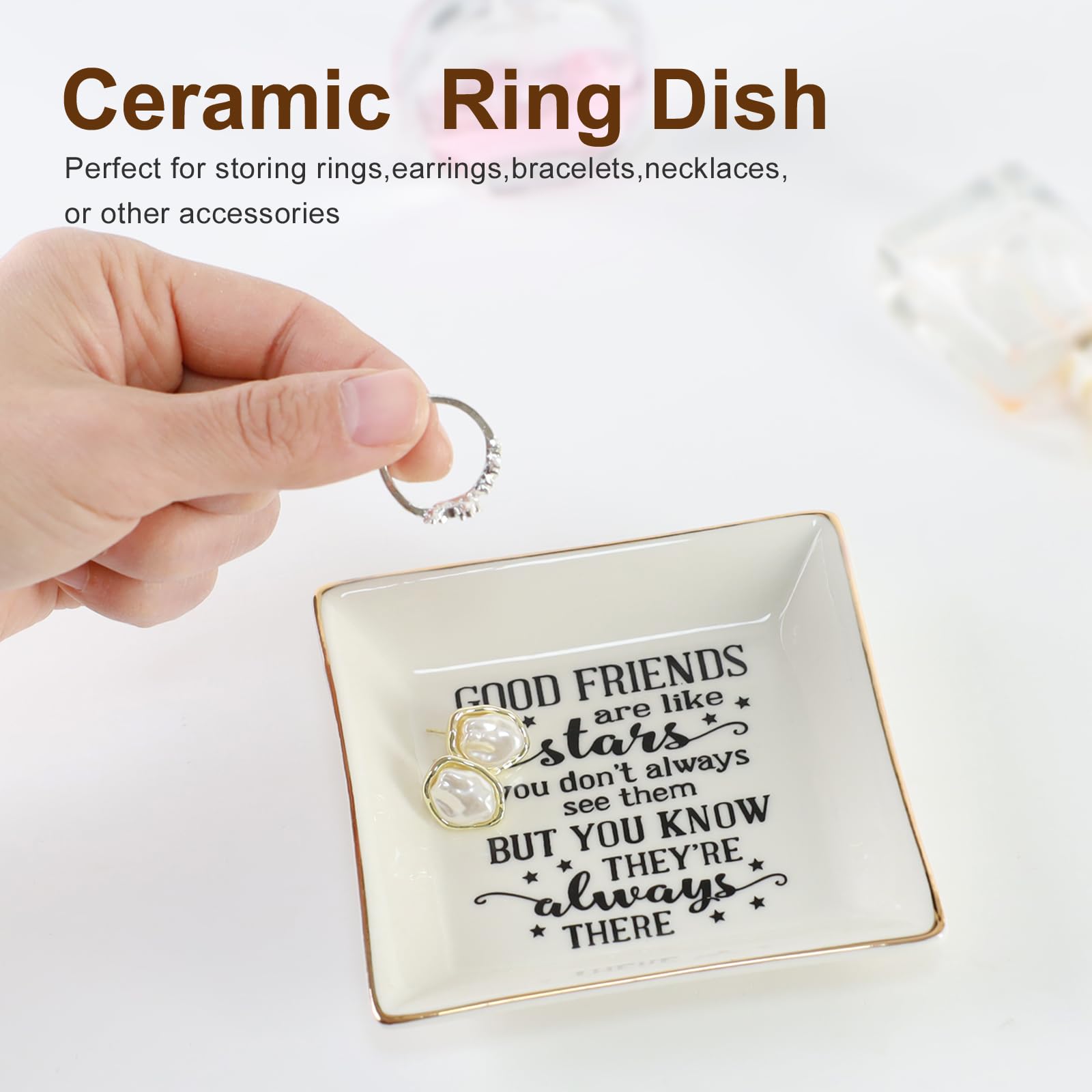 Ceramic Ring Dish Jewelry Tray - Elegant Home Decor Gift for Women, Mom, Sister & Friends | Perfect for Bathroom, Bedroom, Vanity & Entryway Organization