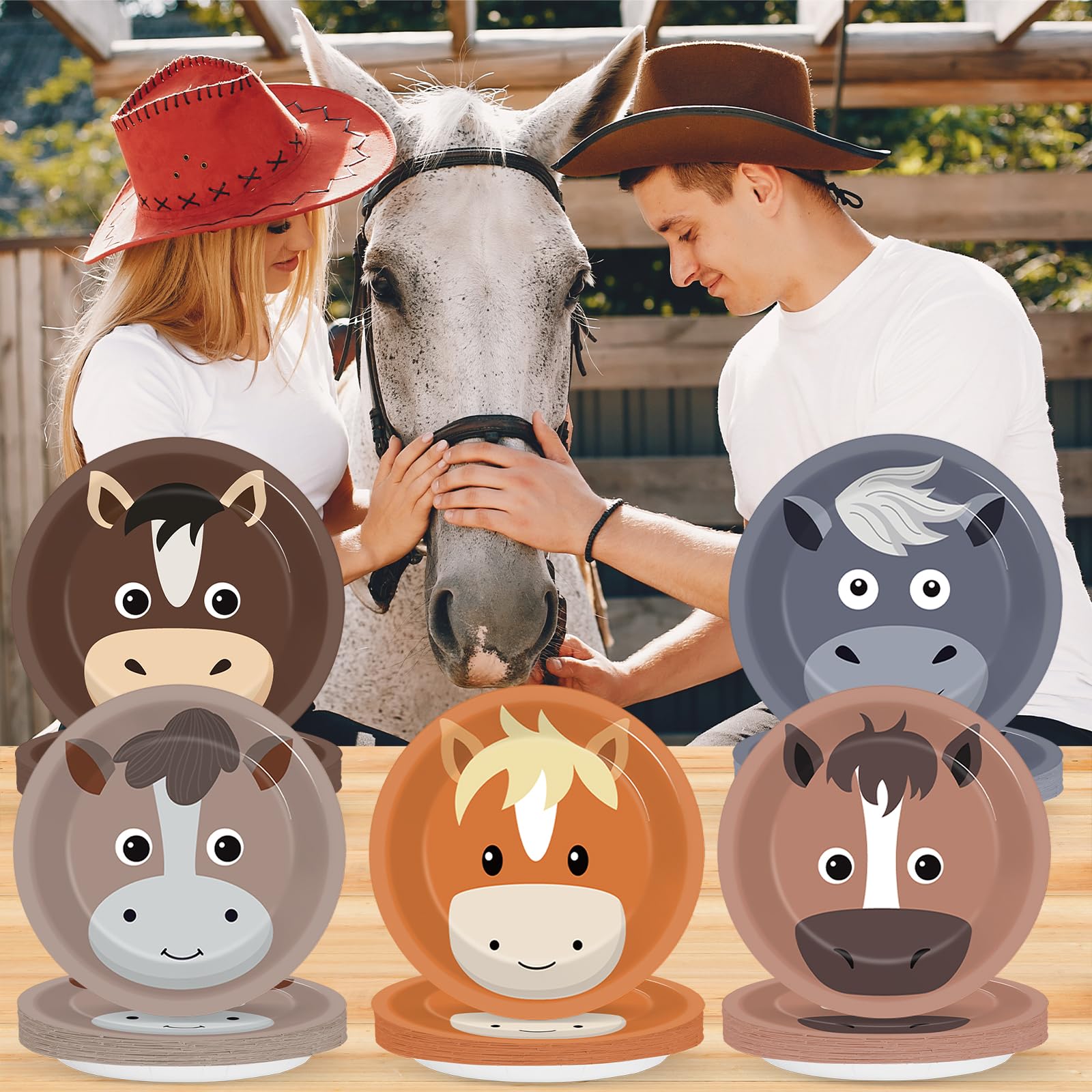 60 Pcs Horse Theme Party Plates - 9 Inch Disposable Cowboy Cowgirl Birthday Party Supplies for Western Derby Day, Farm Animal & Ranch Themed Celebrations - Perfect for Birthday Parties, Baby Showers, and Western Theme Events