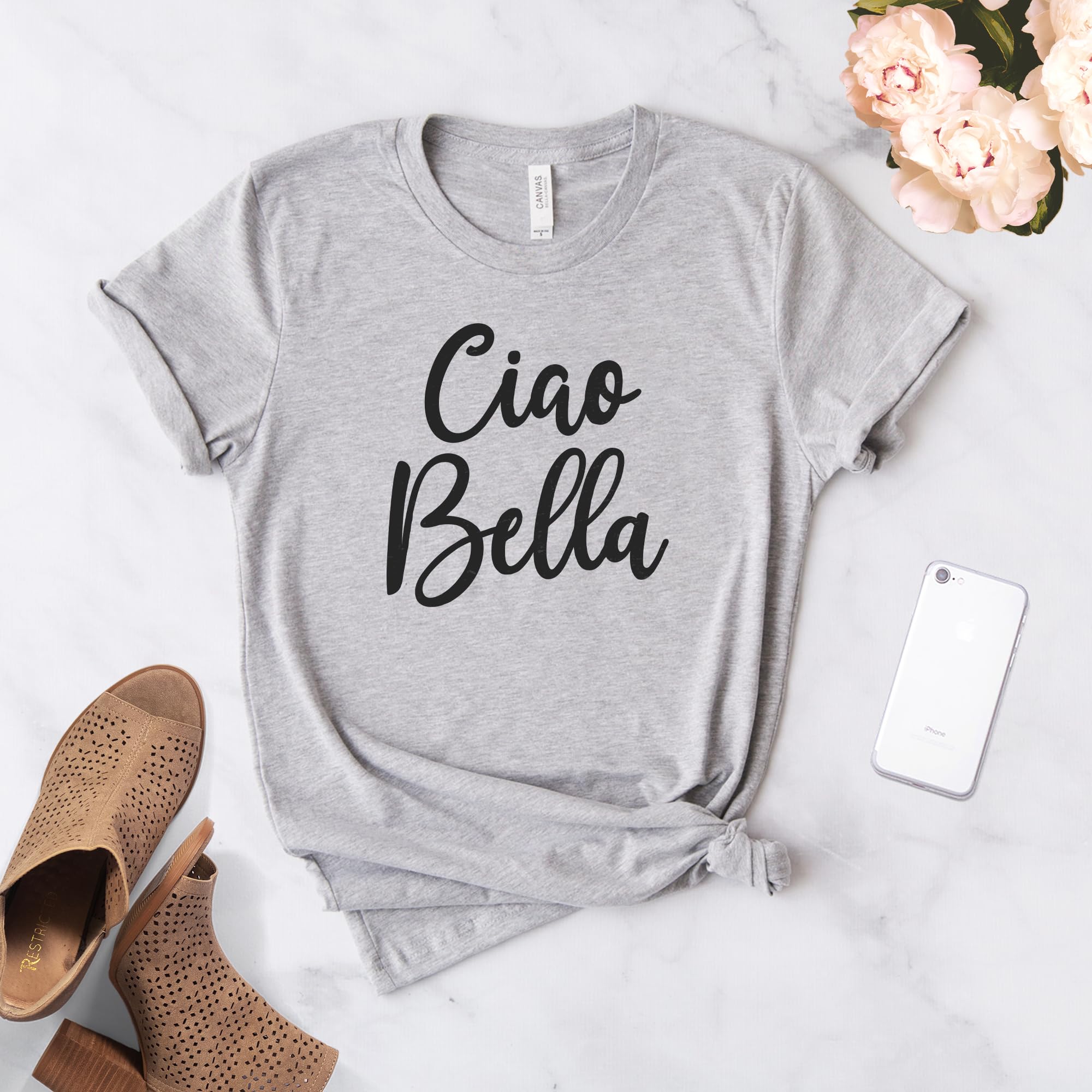 Ciao Bella Shirt - Hello Beautiful Italian T-Shirt - Unisex Softstyle Tee - Cute Italy Gift for Women & Men - Perfect for Travel, Parties & Casual Wear
