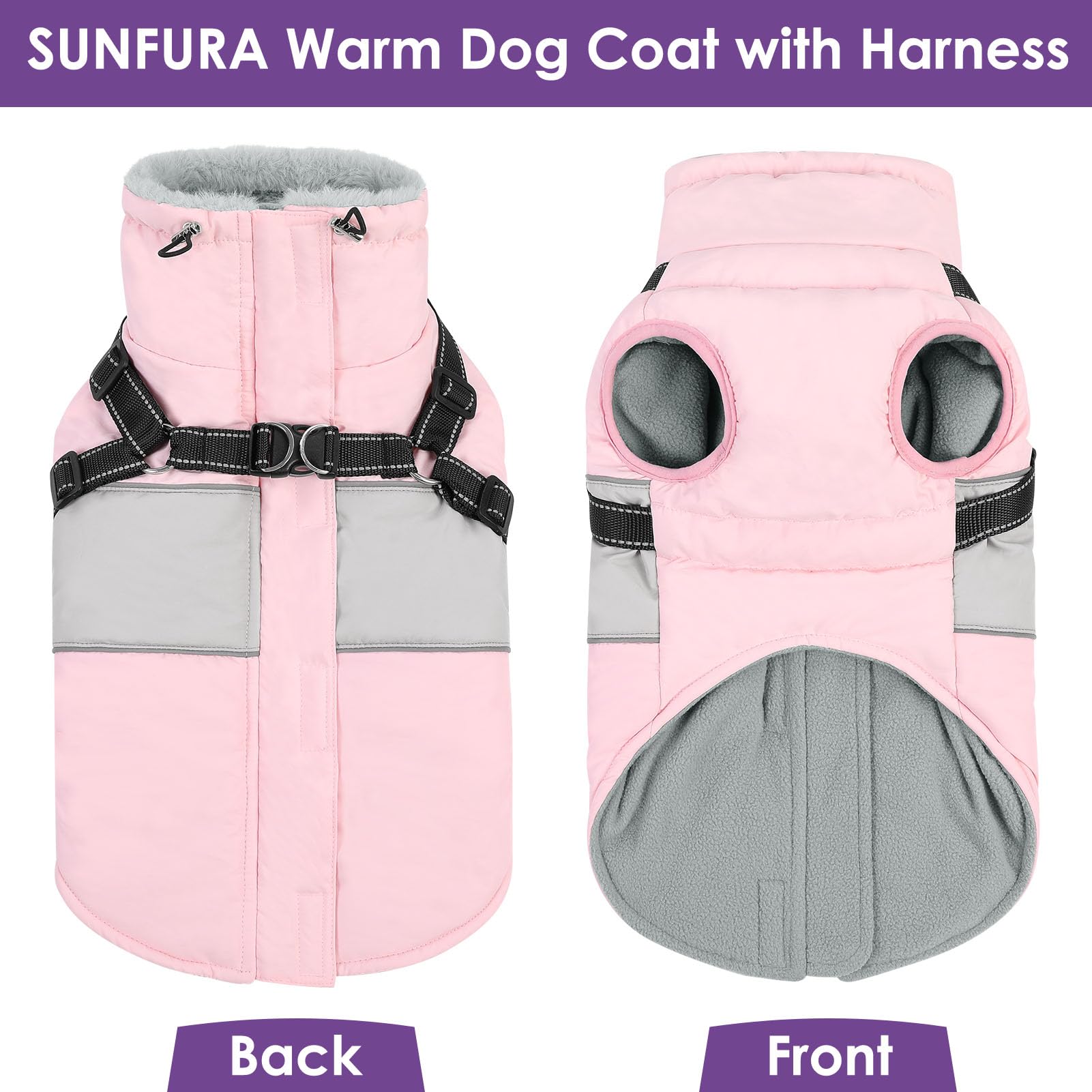 Waterproof Reflective Dog Winter Coat with Fleece Lining & Harness - Warm Snow Jacket for Medium Dogs (Pug, Jack Russel, Boston Terrier) - Perfect for Cold Weather Walks, Outdoor Adventures & Winter Protection - Pink