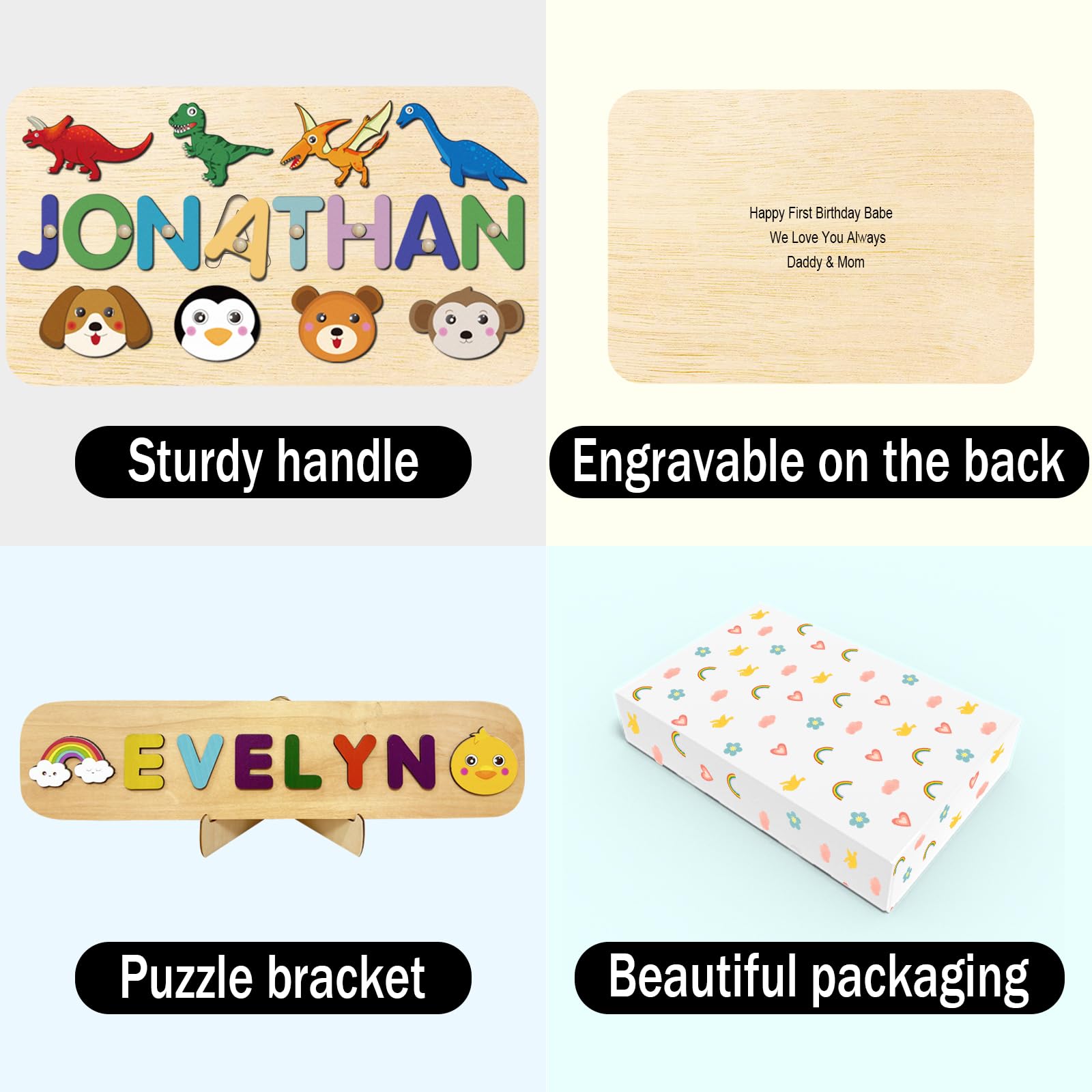 Personalized Name Puzzle for Kids - Custom Wooden Learning Toy for Toddlers, Baby Boys & Girls - Perfect Easter Basket Stuffer, 1st Birthday Gift & Early Education Present - Great for Home, Classroom & Montessori Learning Activities