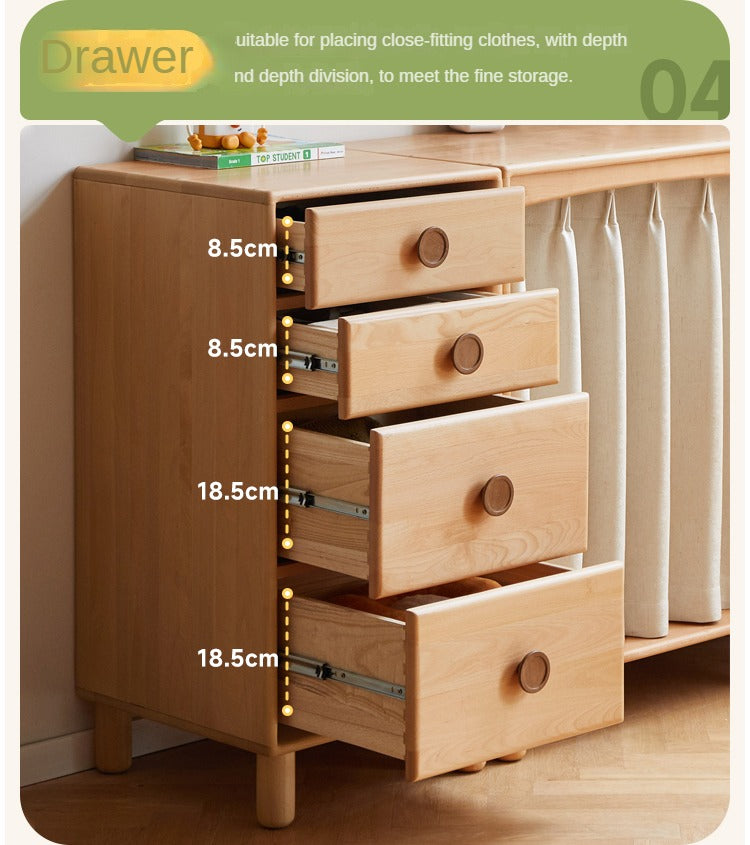 Solid Wood Beech & Rubber Kids Wardrobe - Multi-Functional Storage Cabinet for Bedroom, Nursery, and Playroom Organization