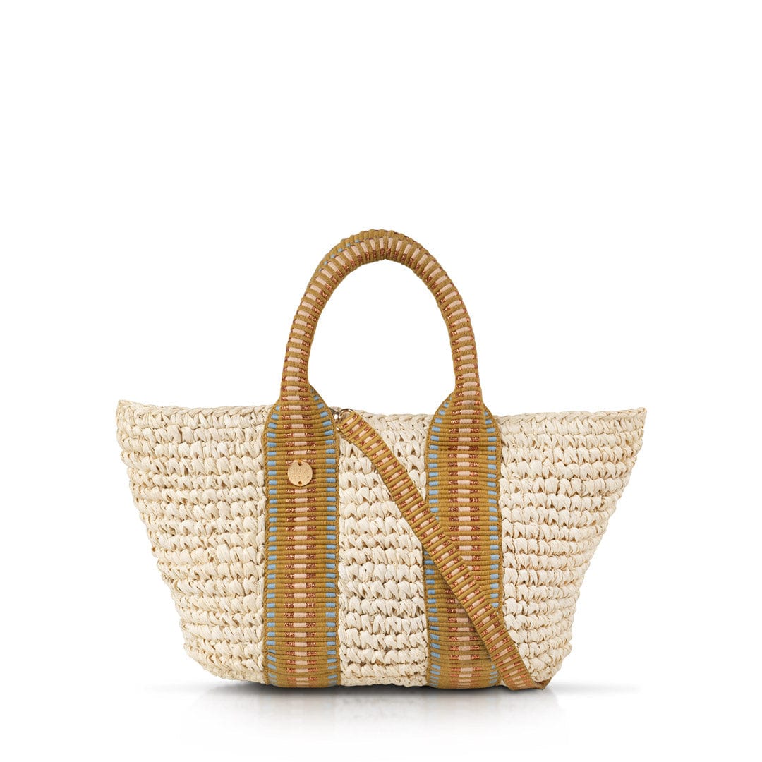 Gili Raffia Vegan Tote Bag for Women - Natural & Copper Stripe Handmade Beach Bag | Perfect for Summer, Travel, Shopping & Beach Vacations