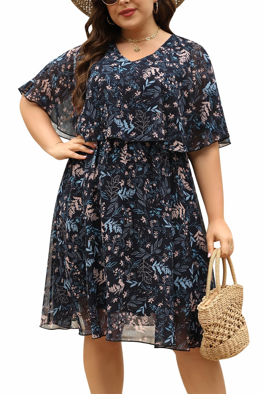 Keluummi Plus Size Wedding Guest Dresses for Women - Flowy Midi Cocktail Dress for Curvy Figures | Summer Casual Bridal Shower & Special Occasion Outfit