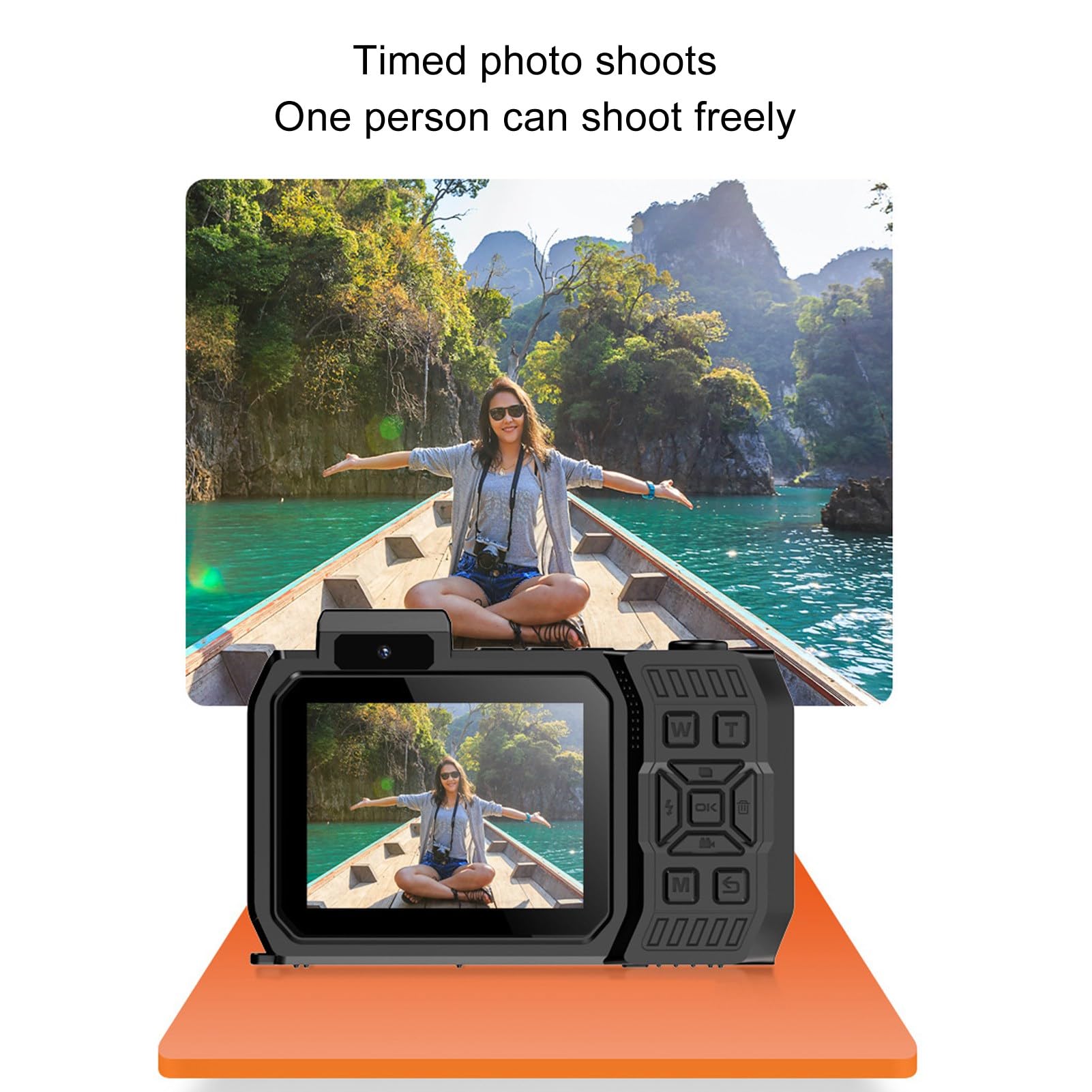 4K Underwater Camera 33FT Waterproof Digital Camera 65MP Autofocus Dual Screen Selfie Camera Dustproof Shockproof Floatable for Snorkeling Diving Swimming Beach Vacation & Water Sports (Orange)