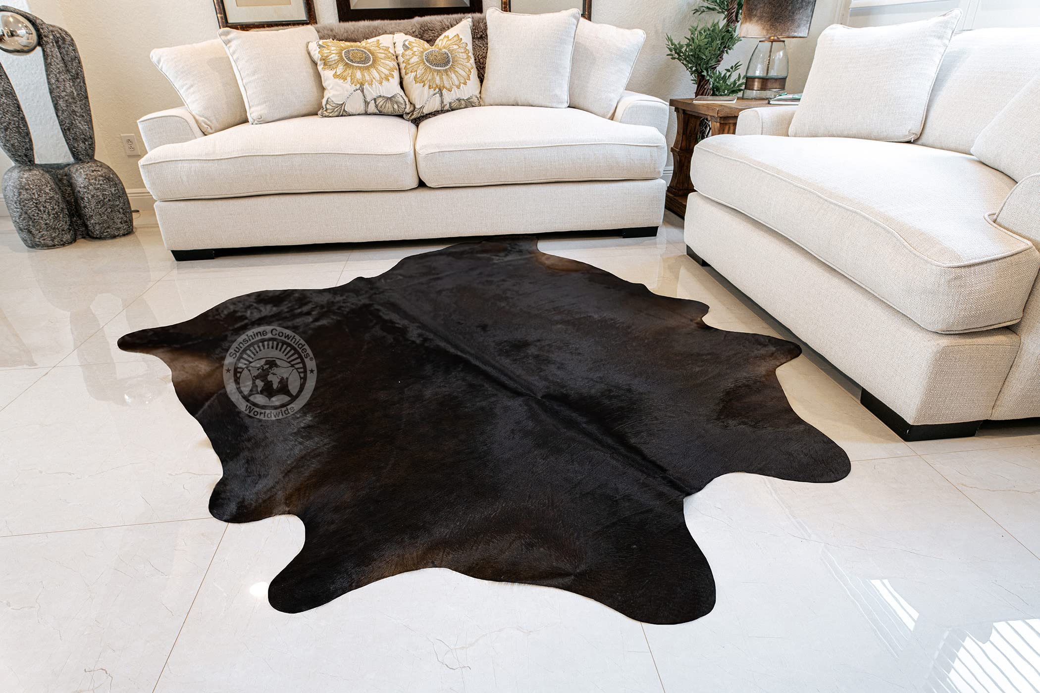 100% Genuine Dark Chocolate Brown Cowhide Rug - Premium Modern Animal Skin Rug for Living Room, Bedroom & Kitchen Decor - Extra Large 6x7-8 Ft Cow Hide Carpet - Perfect for Boho, Farmhouse & Luxury Home Decor