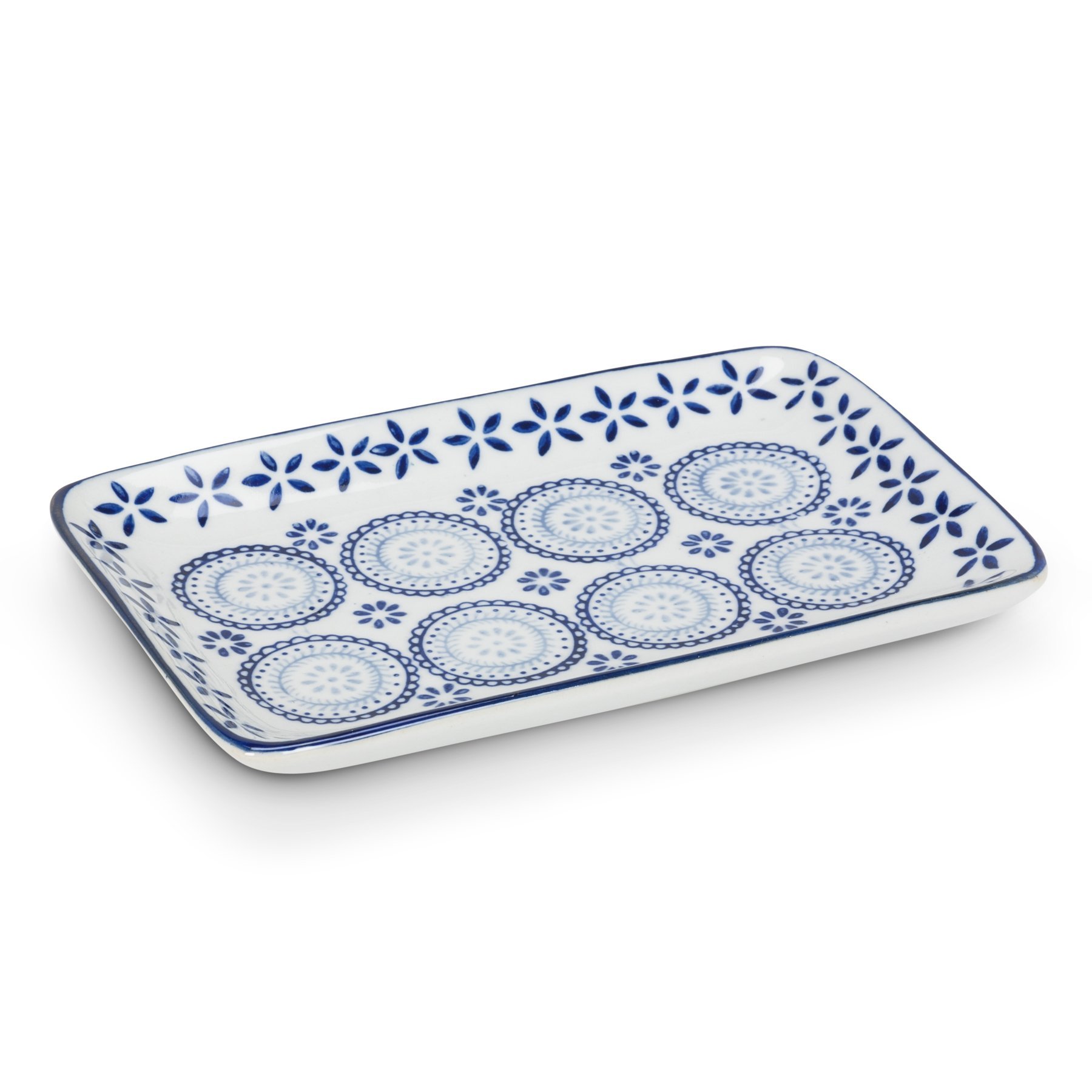 Abbott Collection 6-Piece Porcelain Plate Set - 4x7 Inch Rectangular Plates in Blue & White - Perfect for Dinner Parties, Home Decor & Gift Giving