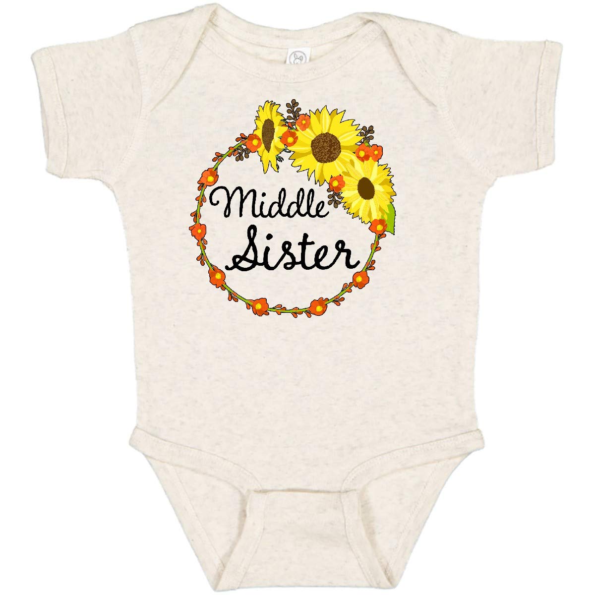 Inktastic Middle Sister Sunflower Wreath Baby Bodysuit - Cute Floral Outfit for Sisters & Baby Girls - Perfect for Family Photos, Birth Announcements & Special Occasions
