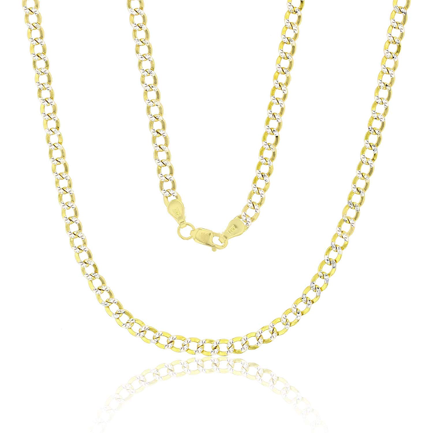 14K Yellow Gold Hollow 2mm-11mm Cuban White Pave Chain Necklace | Italian Gold Curb Link Chain for Men & Women | Perfect for Layering, Gifts & Everyday Luxury Jewelry