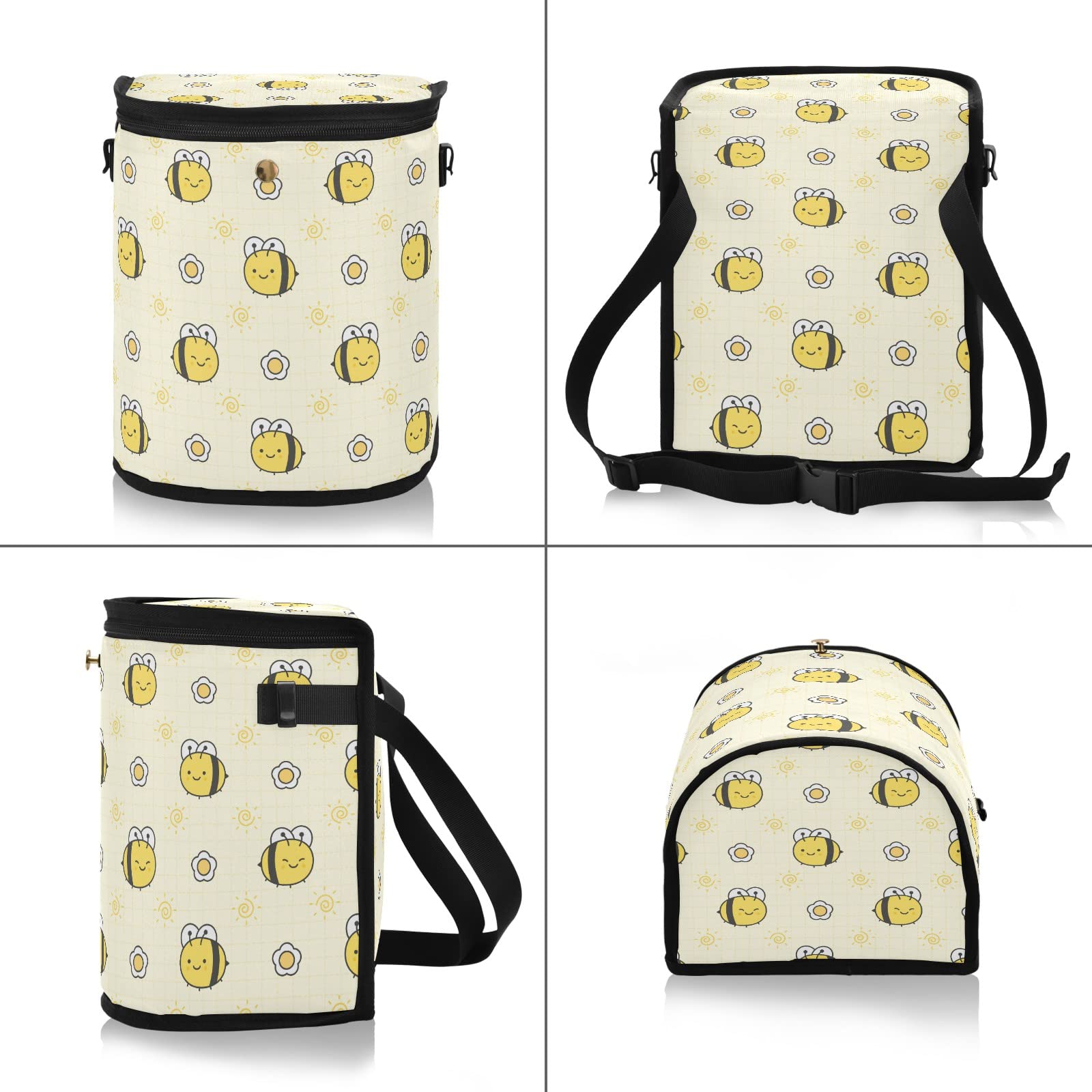 Bee-Themed Leak-Proof Car Trash Can with Lid - Hanging Vehicle Garbage Bin Organizer for Front & Back Seats | Perfect for Road Trips, Commuting & Family Travel